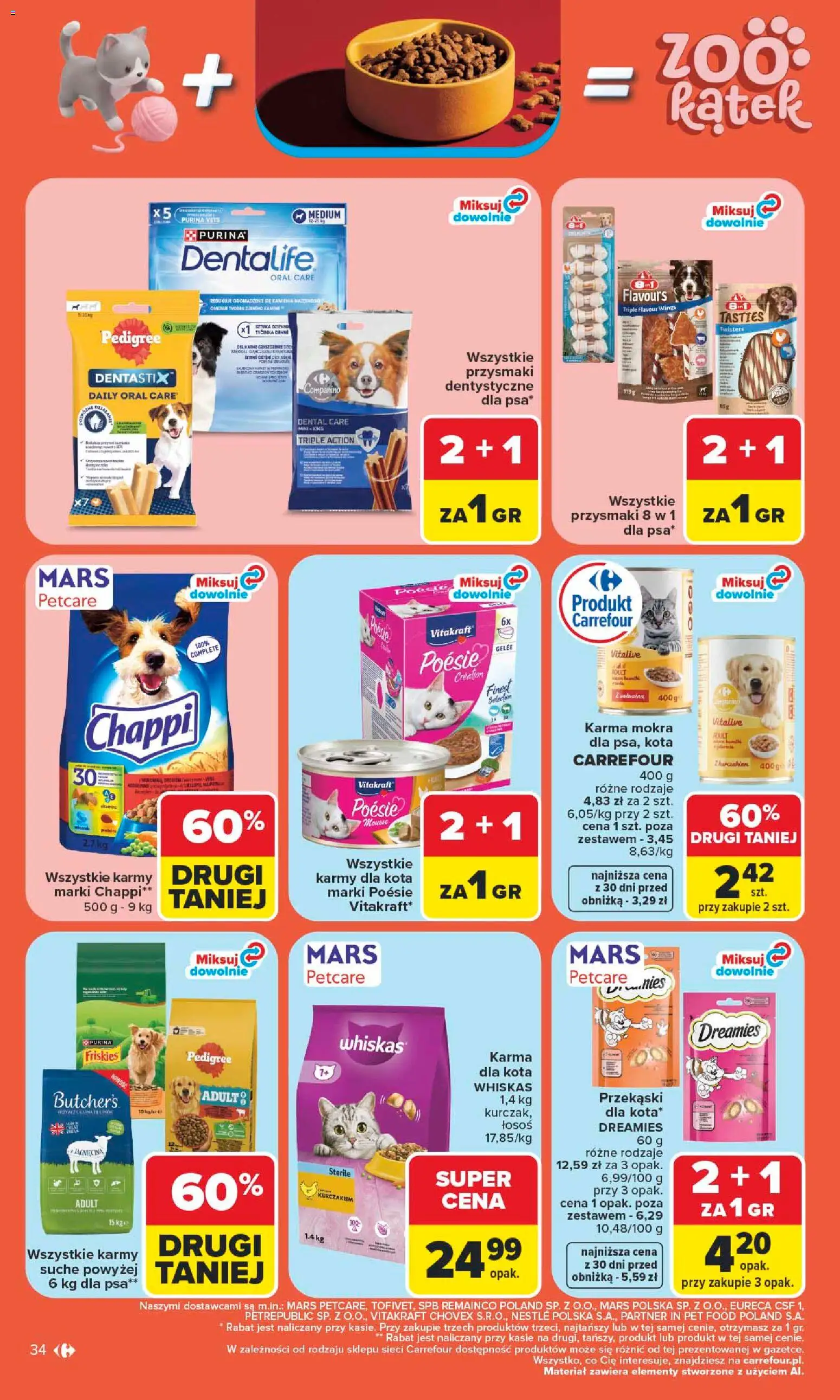 Carrefour gazetka od 06.07.2026 | Strona: 34 | Produkty: Jagnięcina, Pedigree, Karma dla kota, Chappi karma