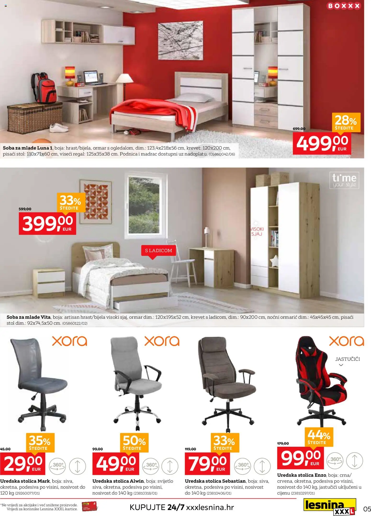 Lesnina katalog | vrijedi od 01.06.2026 | Stranica: 5 | Proizvodi: Krevet, Madrac, Stolica, Uredska stolica