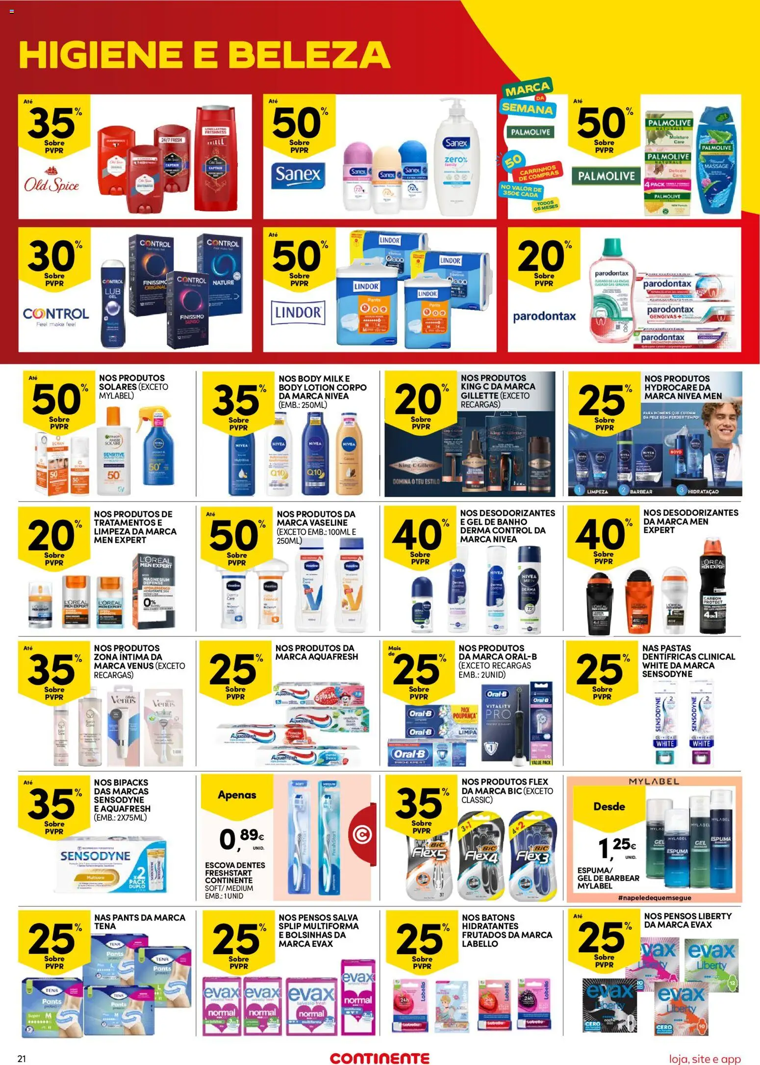 Continente Semanal Continente Bom Dia │ válido de 16.06.2026 | Página: 21 | Produtos: Preservativos, Gel de banho, Pasta de dentes, Banho