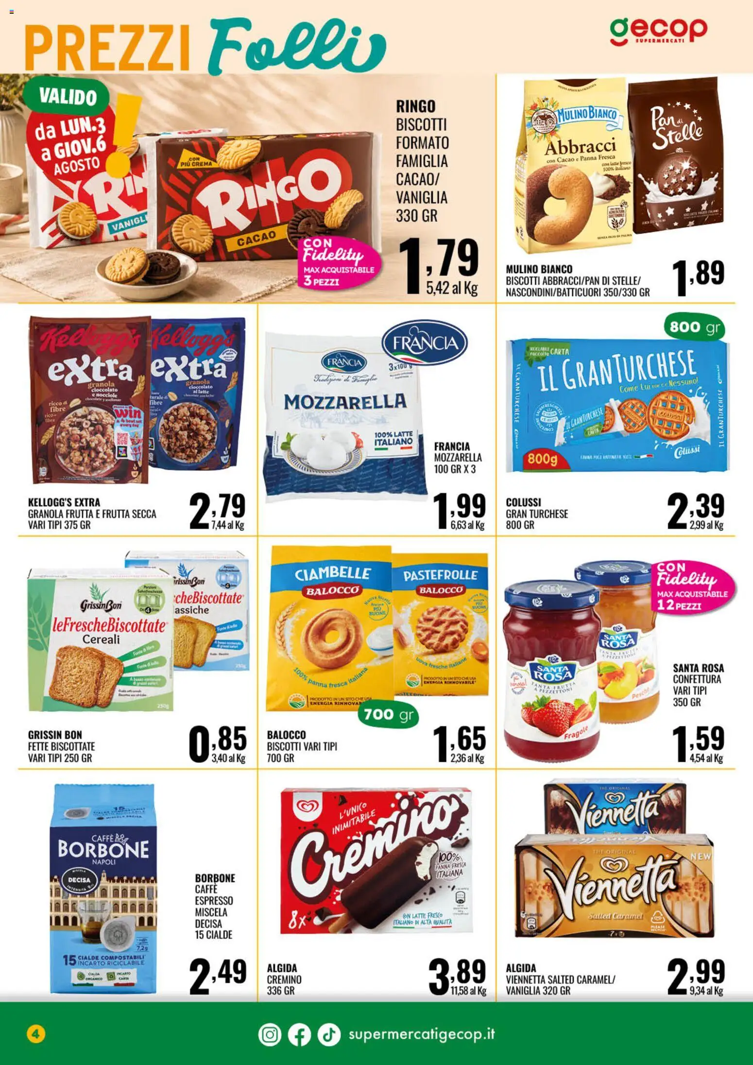Volantino GECOP del 27/07/2026 | Pagina: 4 | Prodotti: Caffè, Cioccolato, Panna, Fette biscottate