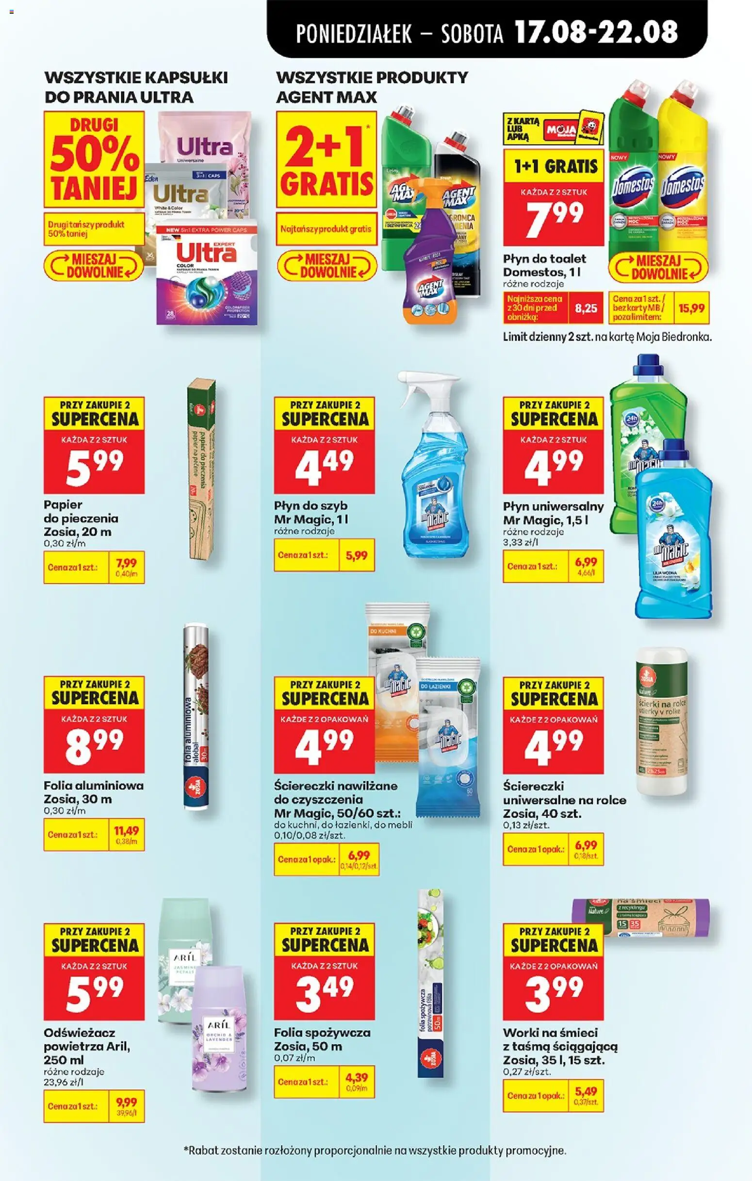 Biedronka gazetka od poniedziałku od 17.08.2026 | Strona: 83 | Produkty: Folia spożywcza, Cleaner, Domestos, Płyn do szyb