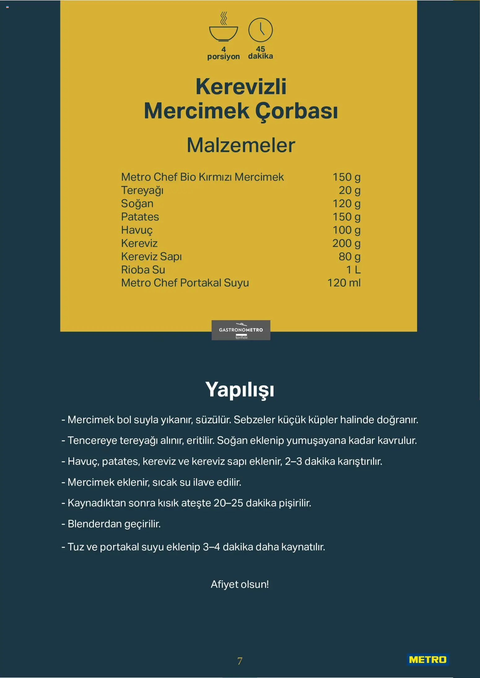 Metro - Kurum & İşletme Mutfakları - 19 Temmuz 2026 tarihinden itibaren geçerlidir | Sayfa: 7 | Ürünler: Mercimek, Patates, Su, Sebzeler