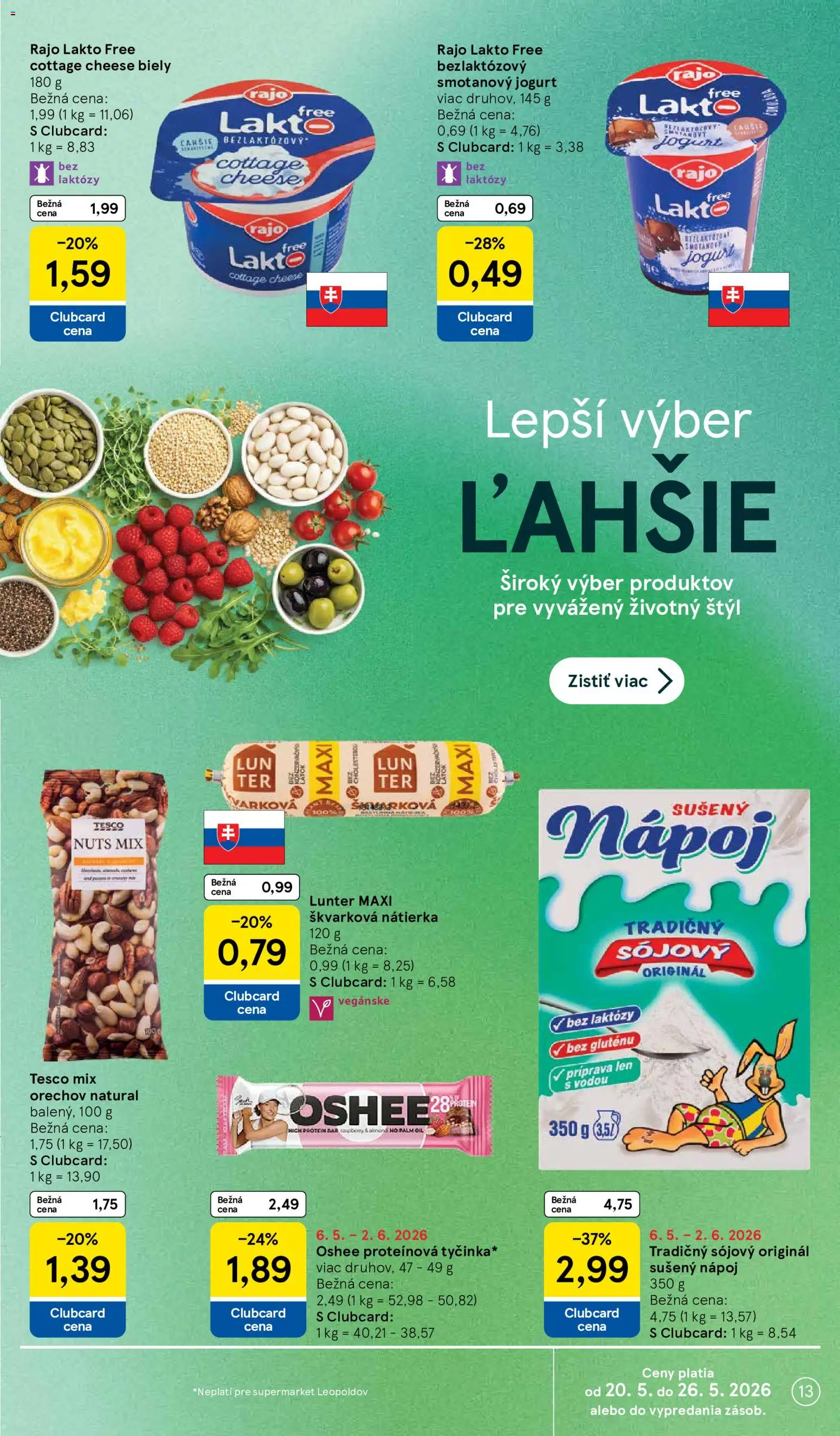 Nové Tesco akcie – leták je platný od 20.05.2026 | Strana: 13 | Produkty: Jogurt, Protein
