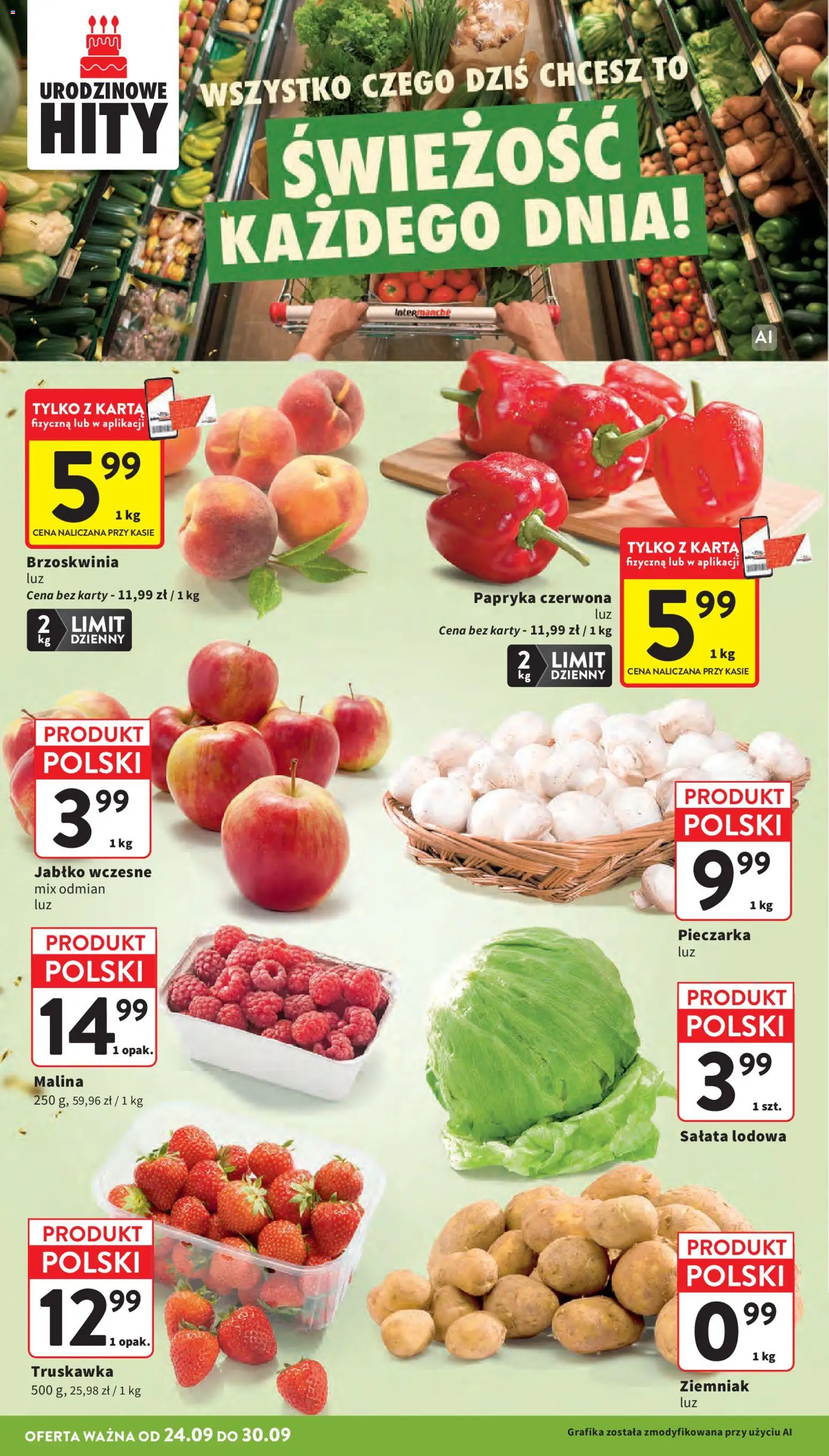 Intermarche gazetka od 24.09.2026 | Strona: 12 | Produkty: Malina, Salata lodowa, Papryka, Papryka czerwona