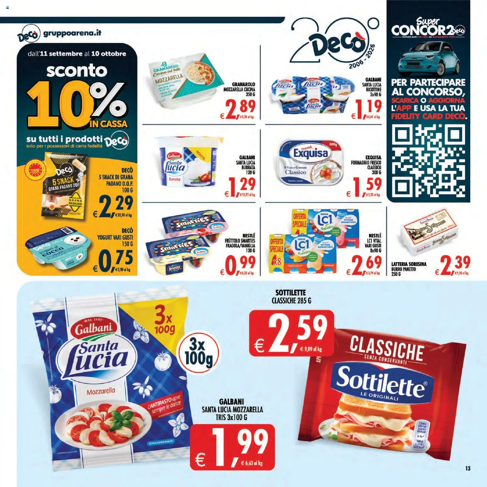 Volantino Decò del 11/09/2026 | Pagina: 13 | Prodotti: Yogurt, Mozzarella, Burro, Grana Padano