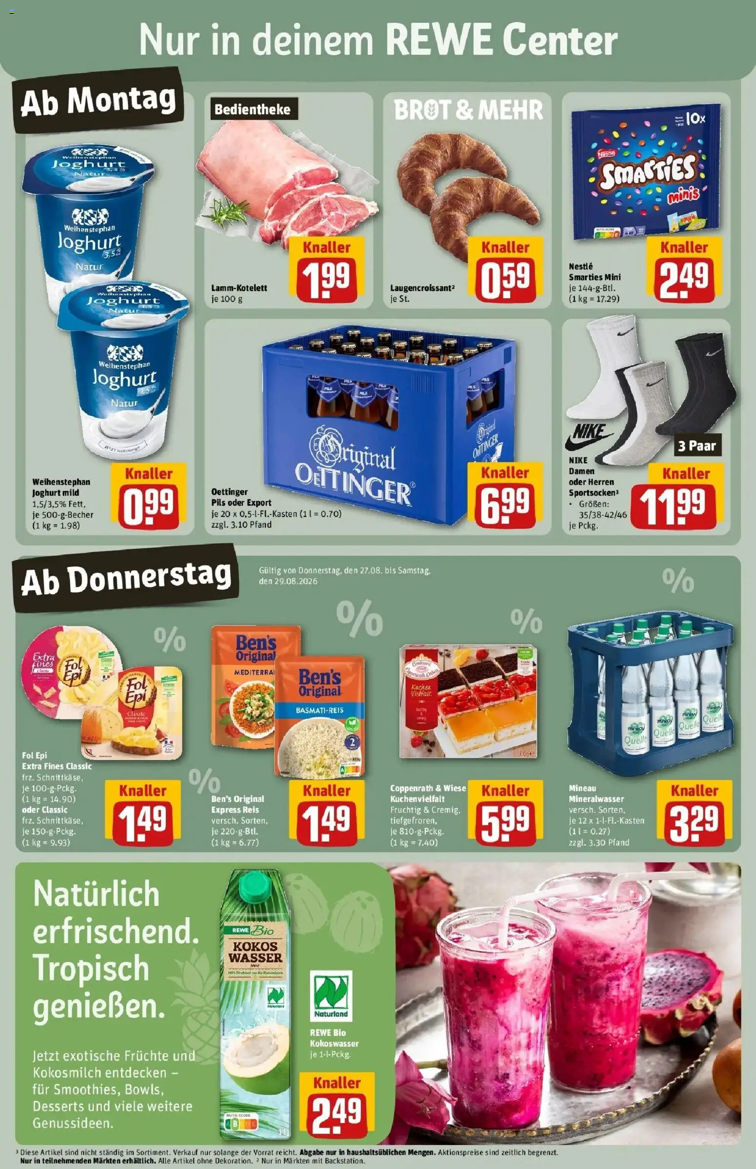 REWE Prospekt ab 24.08.2026 zum Blättern » Angebote | Seite: 3 | Produkte: Joghurt, Smarties, Kokosmilch, Reis