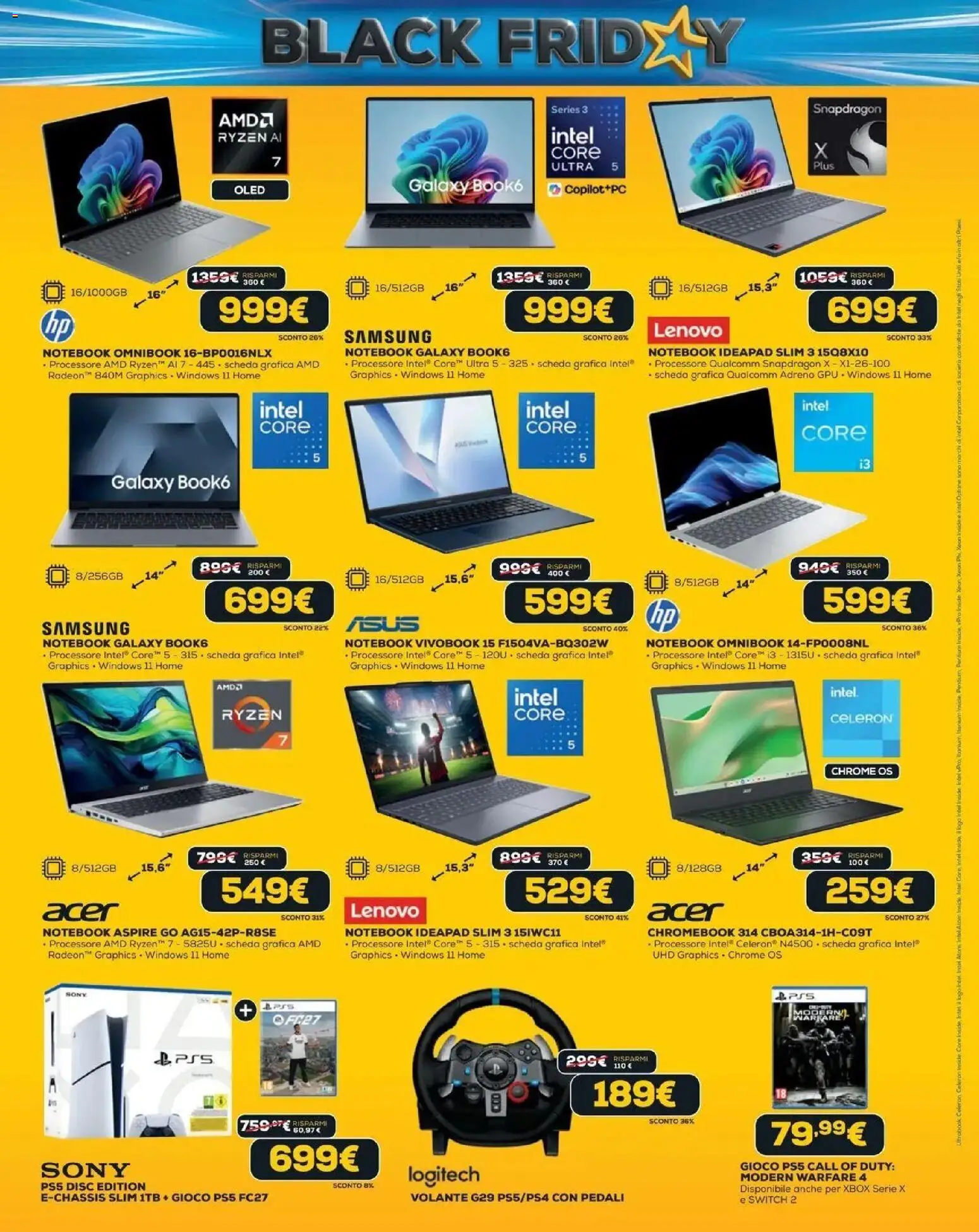 Euronics BLACK FRIDAY 2026 volantino dal 29/10 ⏳ | Pagina: 4 | Prodotti: Notebook, Xbox, Gioco, Samsung
