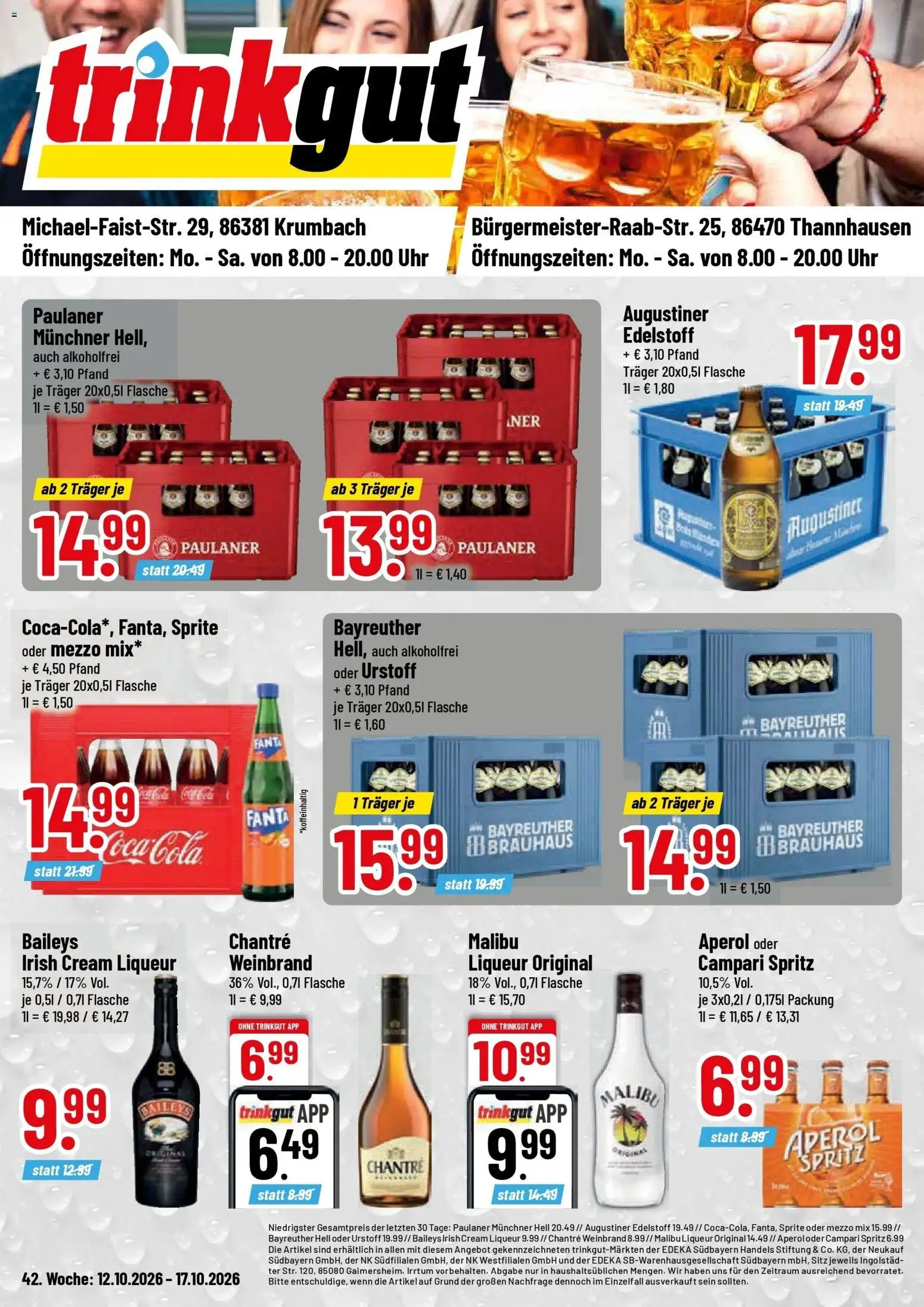 Trinkgut - trinkgut: Wochenangebote (ab 12.10.2026) » Angebote online | Seite: 1 | Produkte: Mezzo mix, Baileys, Oder mezzo mix, Uhr
