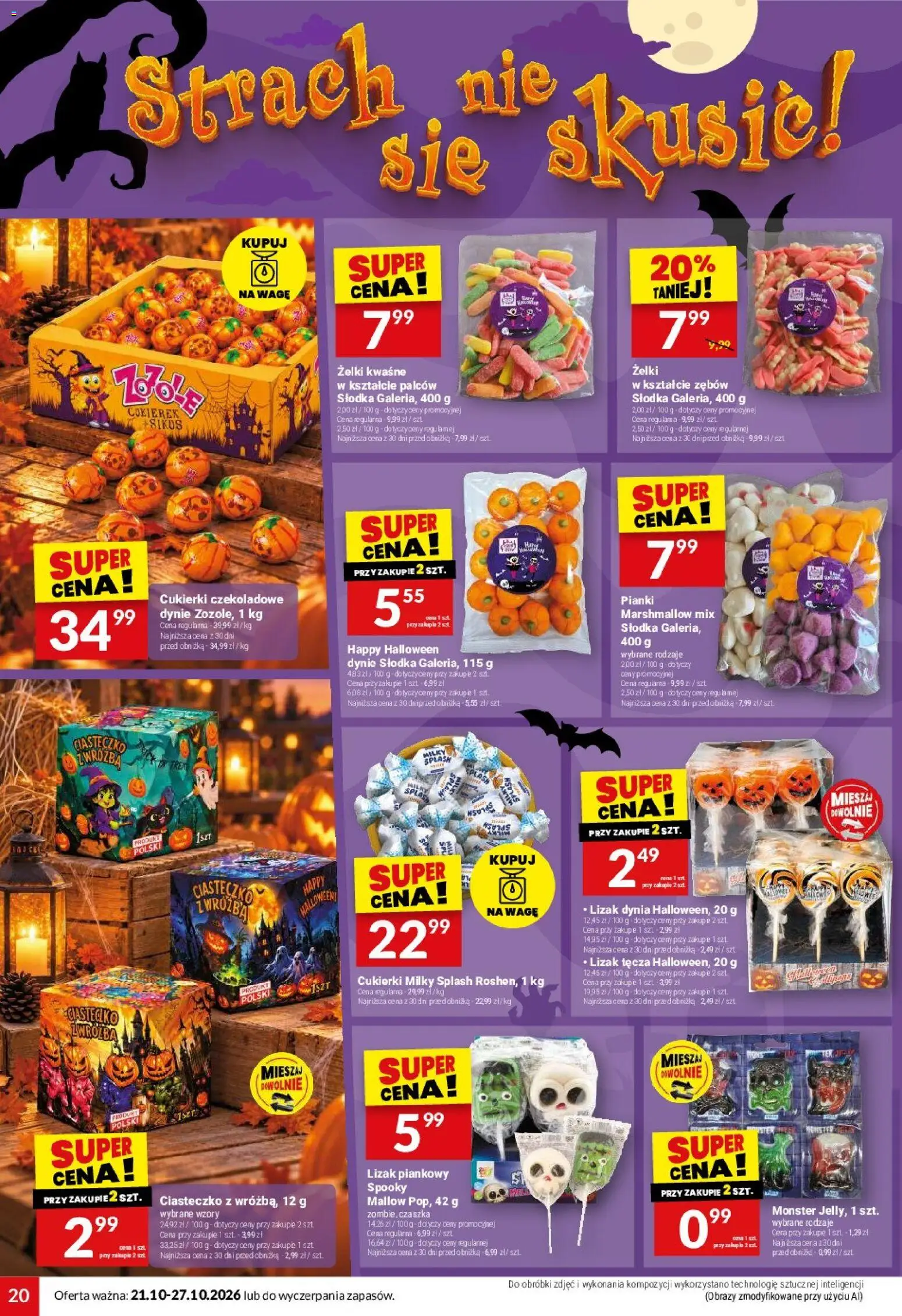 Twój Market gazetka od 21.10.2026 | Strona: 20 | Produkty: Cukierki Milky Splash, Dynia, Pianki, Cukierki