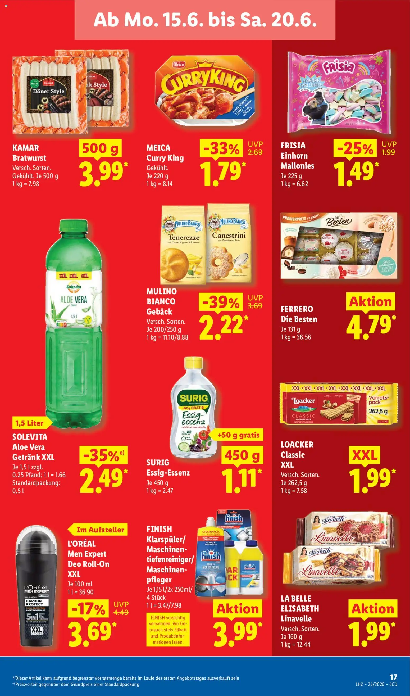 Lidl Prospekt – gültig ab 15.06.2026 | Seite: 21 | Produkte: Essig, Bratwurst, Finish, Meica