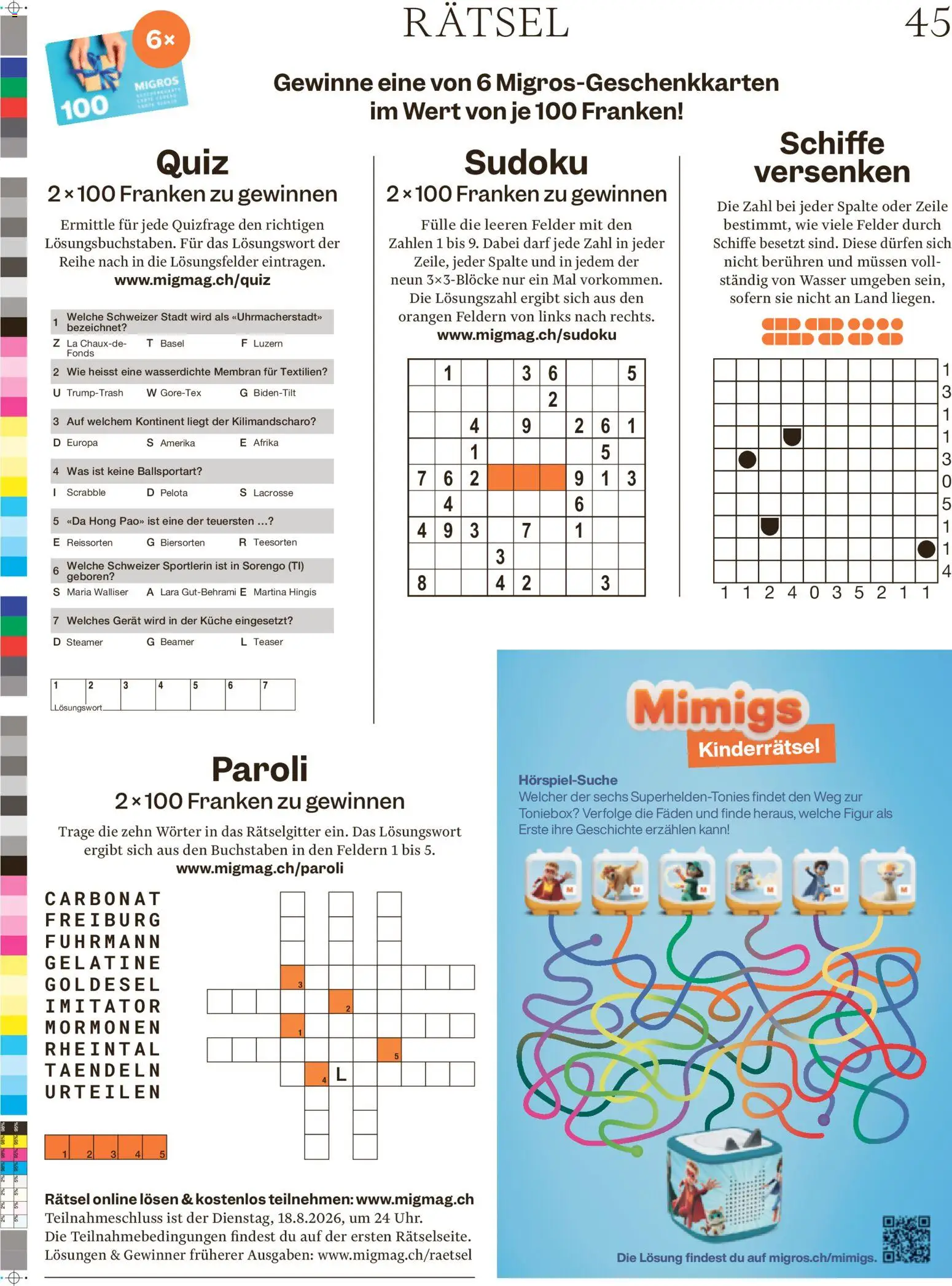 Migros aktionen Magazin – gültig ab 12.08.2026 | Seite: 45 | Produkte: Orangen, Wasser, Beamer