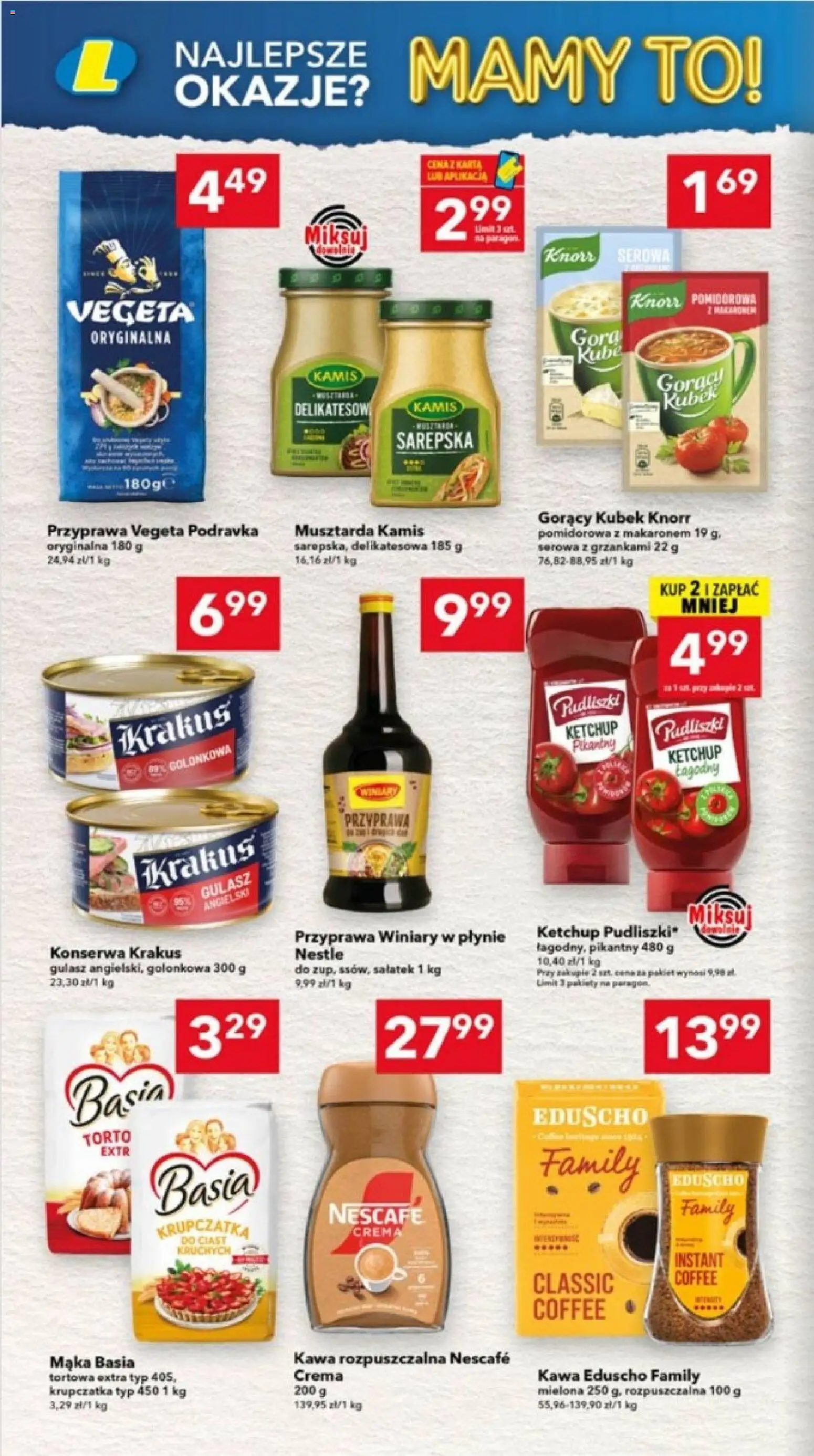 Lewiatan gazetka - Katowice od 13.08.2026 | Strona: 4 | Produkty: Mąka basia, Gorący kubek, Gulasz, Mąka