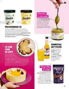 Pistaches in een potje, Smeuïge pistachecrème met maar liefst 45% pistachenoten. - Voorbeeld van een folder van Delhaize, geldig van 02.04.2026 | Pagina: 11 | Producten: Pistaches, Rooibos tea, Taarten, Chocolade