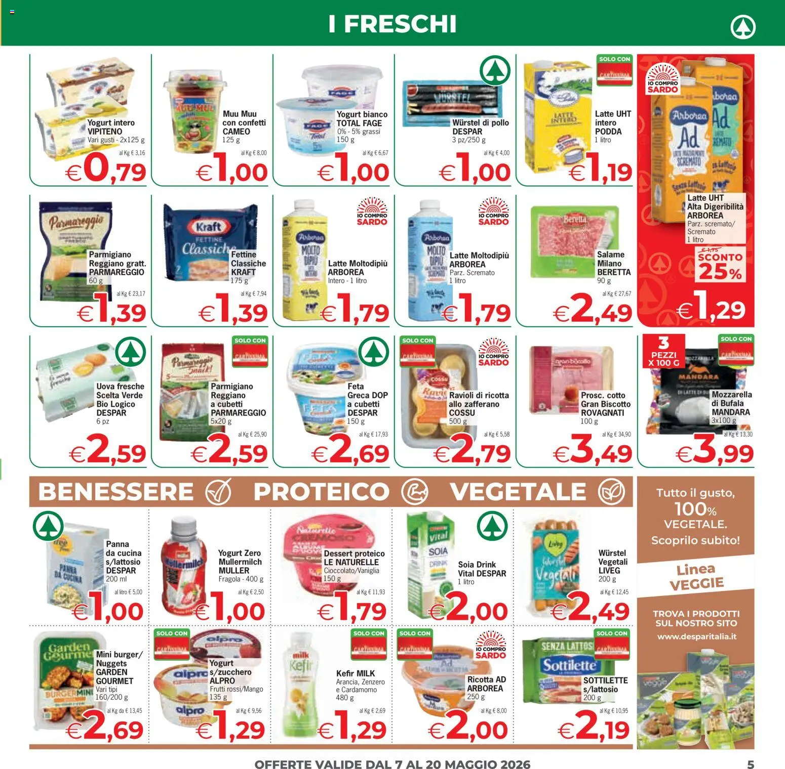 Volantino Despar del 07.05.2026 | Pagina: 5 | Prodotti: Yogurt, Nuggets, Mozzarella, Ravioli