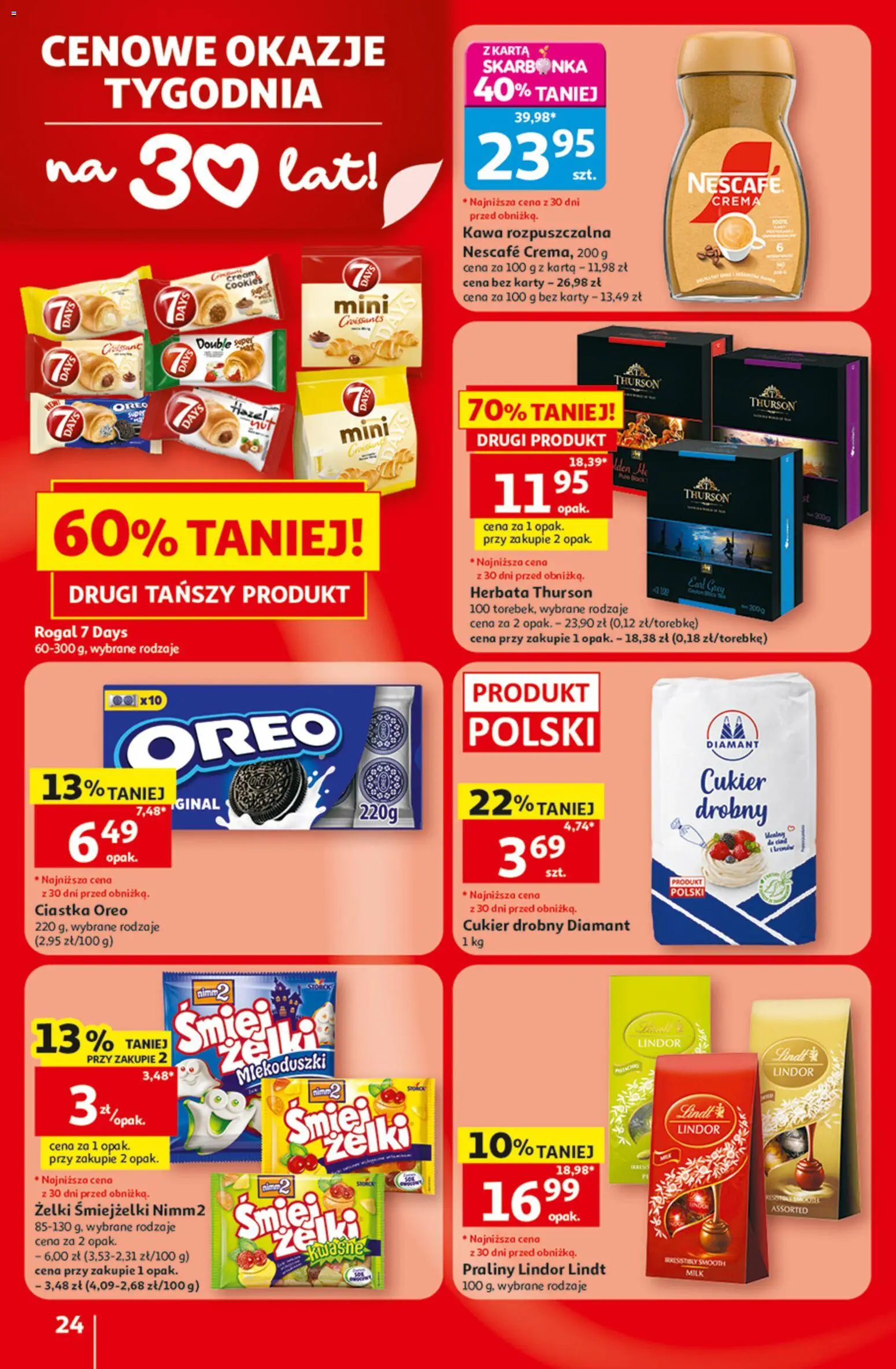 Auchan gazetka - 30 Lat Hipermarket od 30.07.2026 | Strona: 24 | Produkty: Karta, Praliny, Ciastka Oreo, Kawa
