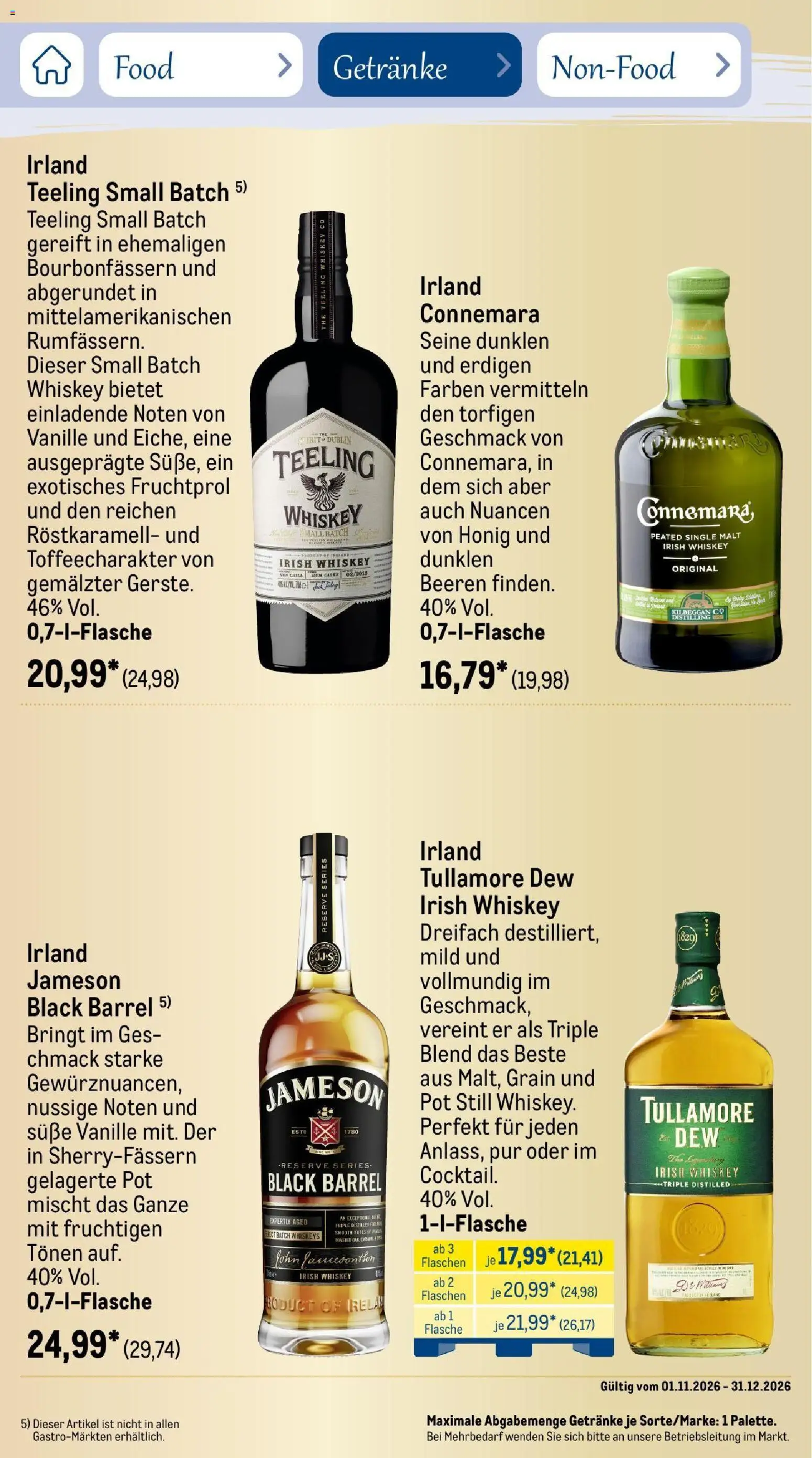 Metro Saisonkatalog Festtage voller Genuss – gültig ab 01.11.2026 | Seite: 95 | Produkte: Jameson, Vanille, Whiskey