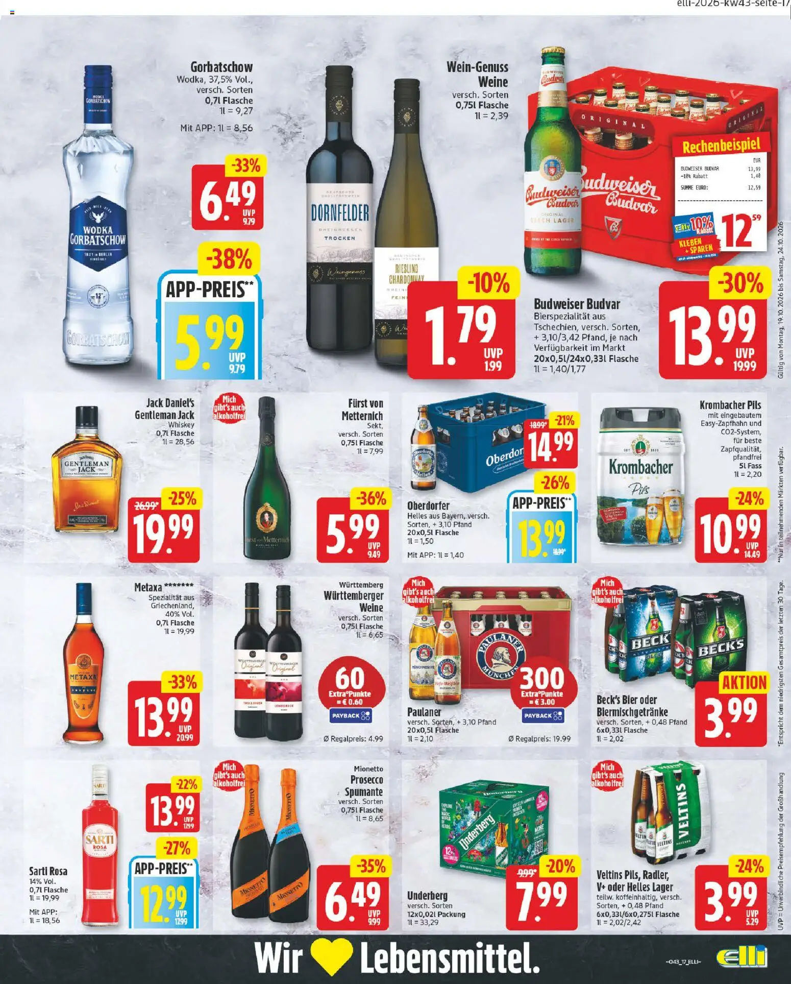Elli Markt Prospekt Gütersloh – gültig ab 19.10.2026 | Seite: 19 | Produkte: Jack Daniel's, Krombacher, Wodka, Paulaner