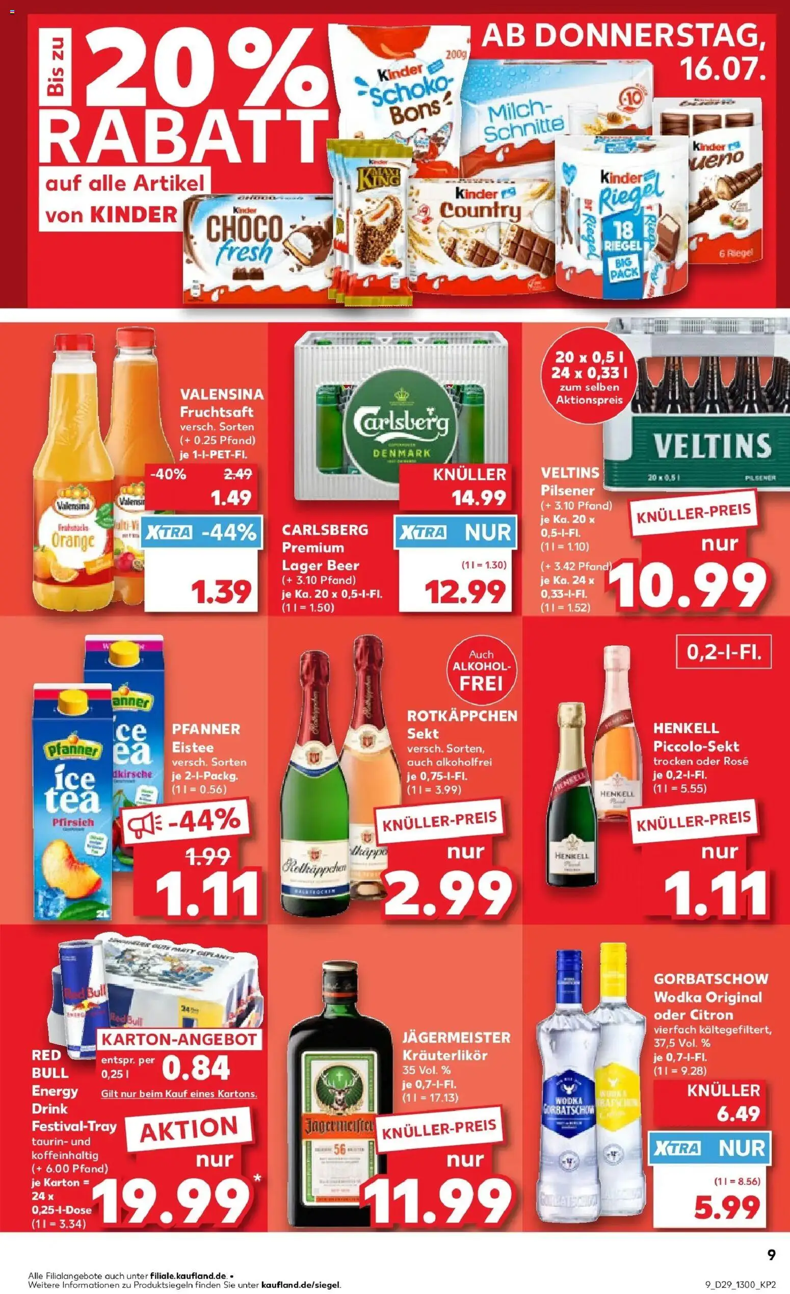 Kaufland Prospekt Köln – gültig ab 16.07.2026 | Seite: 9 | Produkte: Carlsberg, Alkohol, Wodka, Veltins