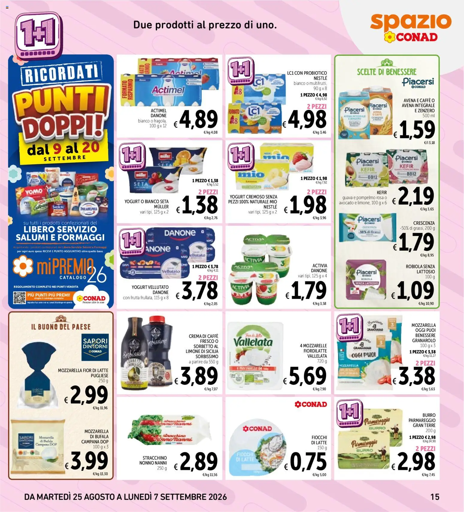 Volantino Spazio Conad del 24/08/2026 | Pagina: 15 | Prodotti: Crema, Frutta, Burro, Stracchino