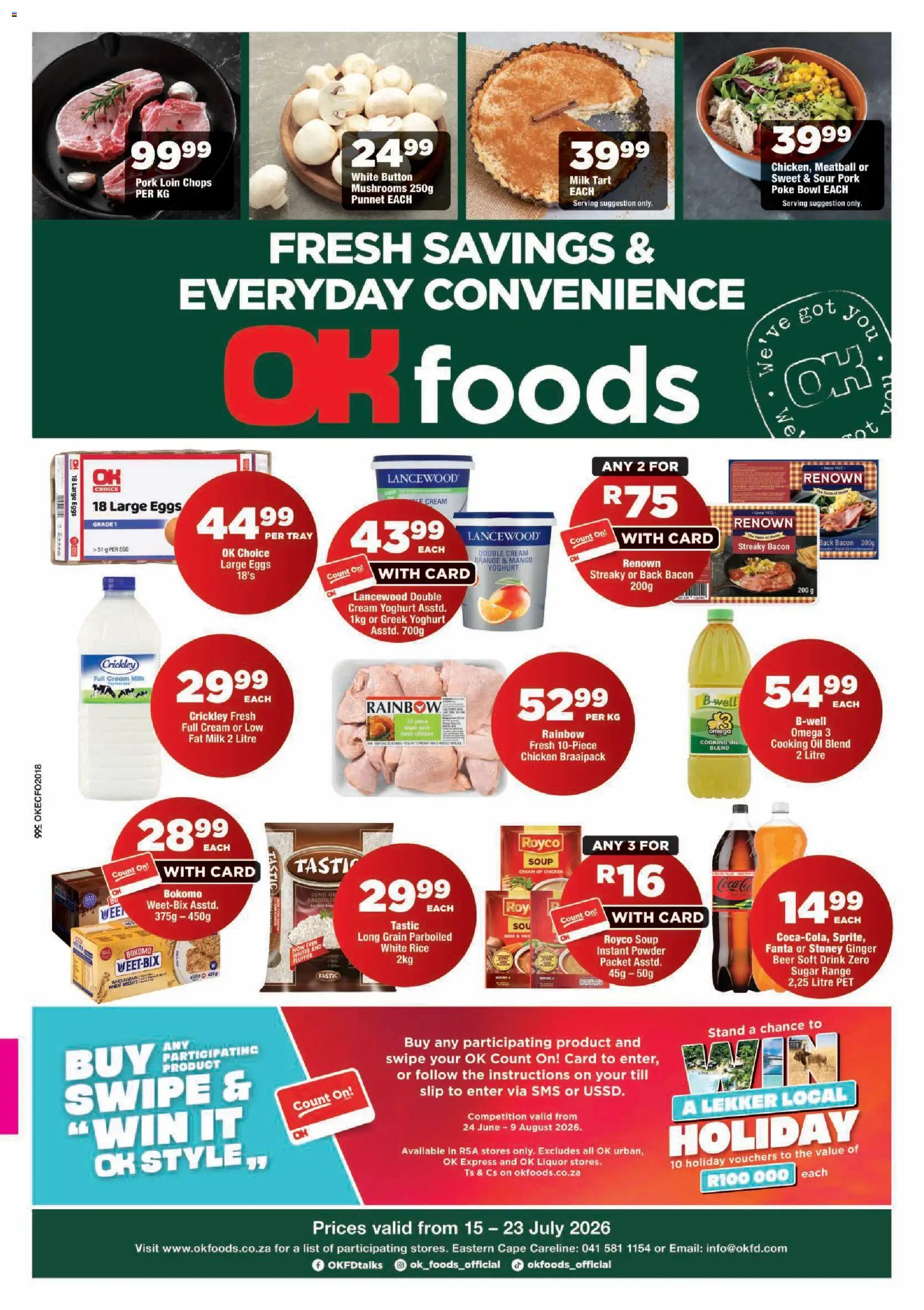 New OK Foods catalogue – valid from 15/07/2026 | Page: 1 | Products: Tray, Oil, Beer, Powder