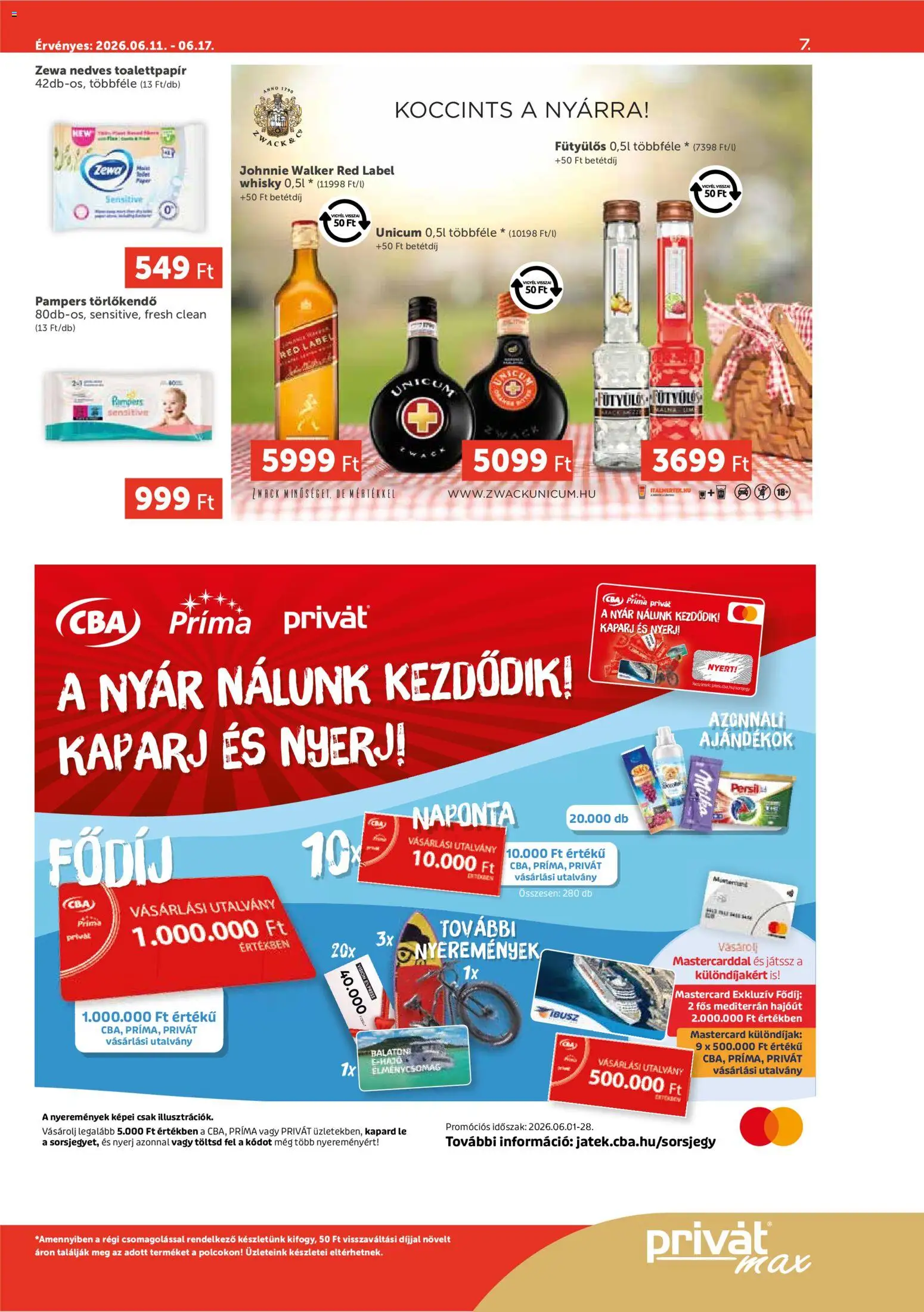 PRIVÁT akciós ujság - amely érvényes a következő dátumtól: 11.06.2026 | Oldal: 7 | Termékek: Pampers, Törlőkendő, Whisky