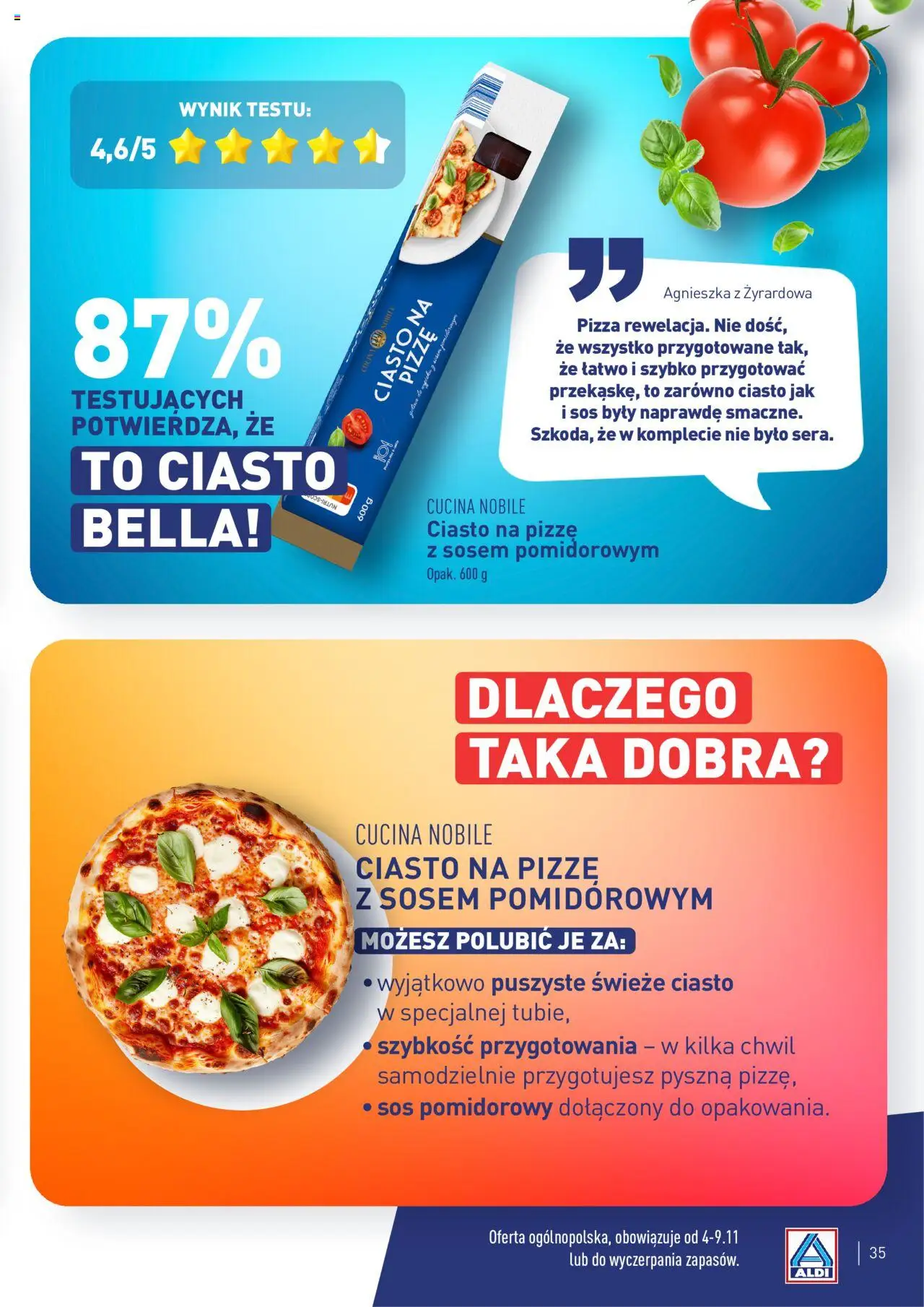 Aldi Gazetka - Wielki test od 04.11.2024 | Strona: 35 | Produkty: Ciasto, Sos pomidorowy, Ciasto na pizze, Pizza