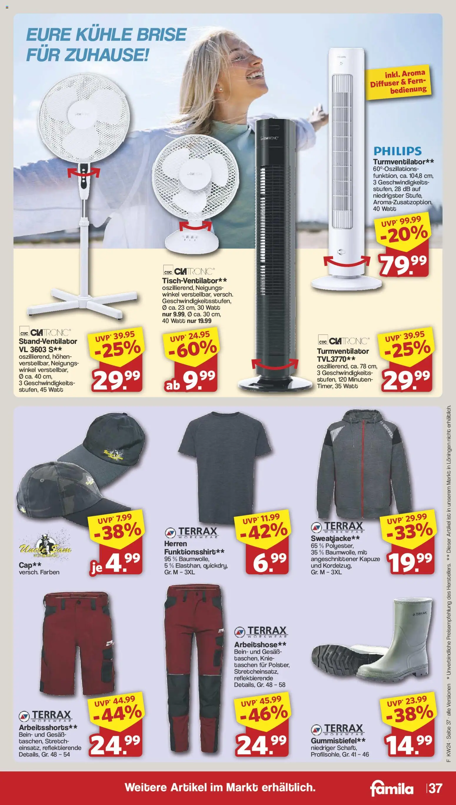 Famila Nordwest Prospekt – gültig ab 08.06.2026 | Seite: 39 | Produkte: Philips, Sweatjacke, Turmventilator, Gummistiefel