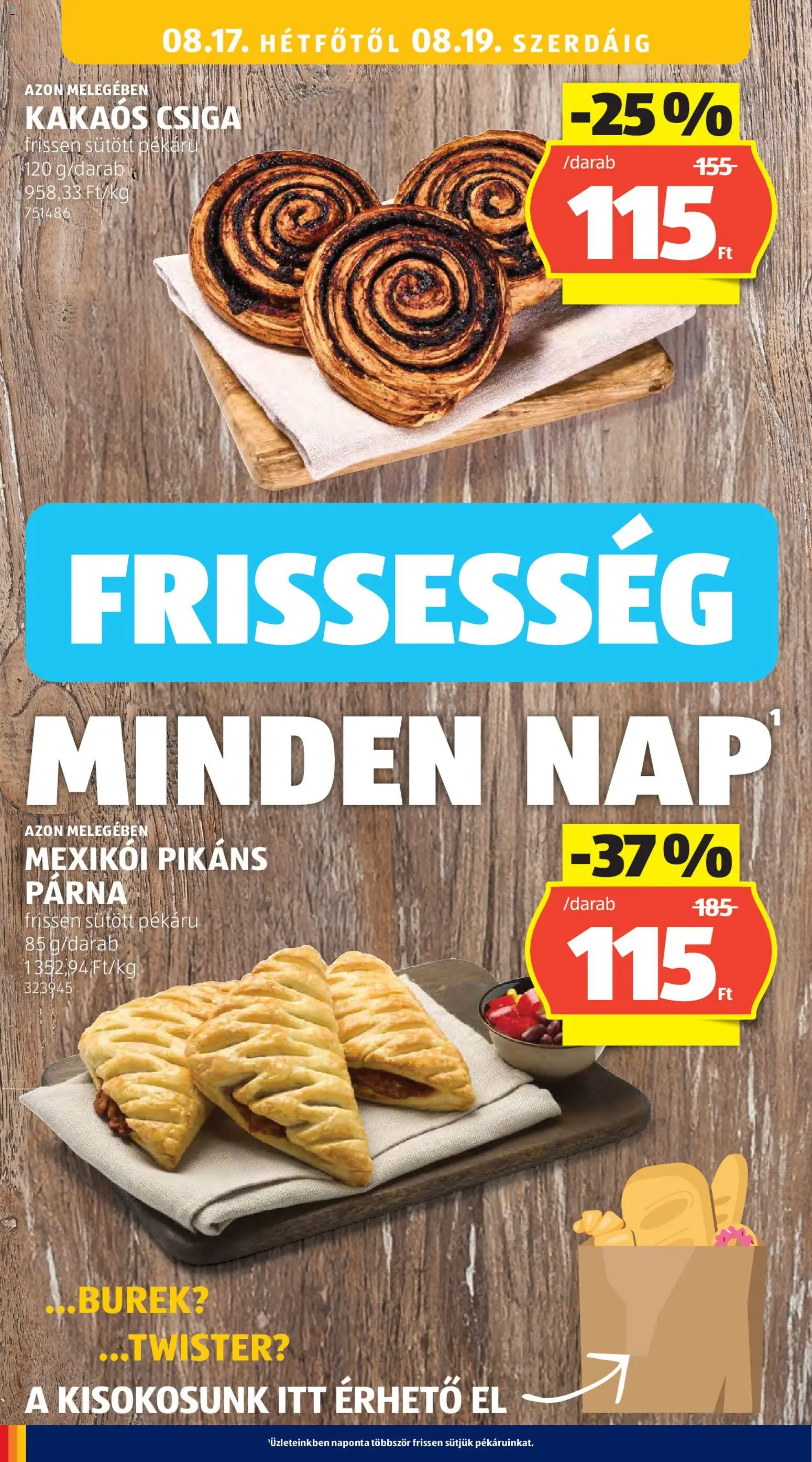Aldi akciós ujság - amely érvényes a következő dátumtól: 2026.08.13. | Oldal: 28 | Termékek: Párna, Kakaós csiga, Csiga