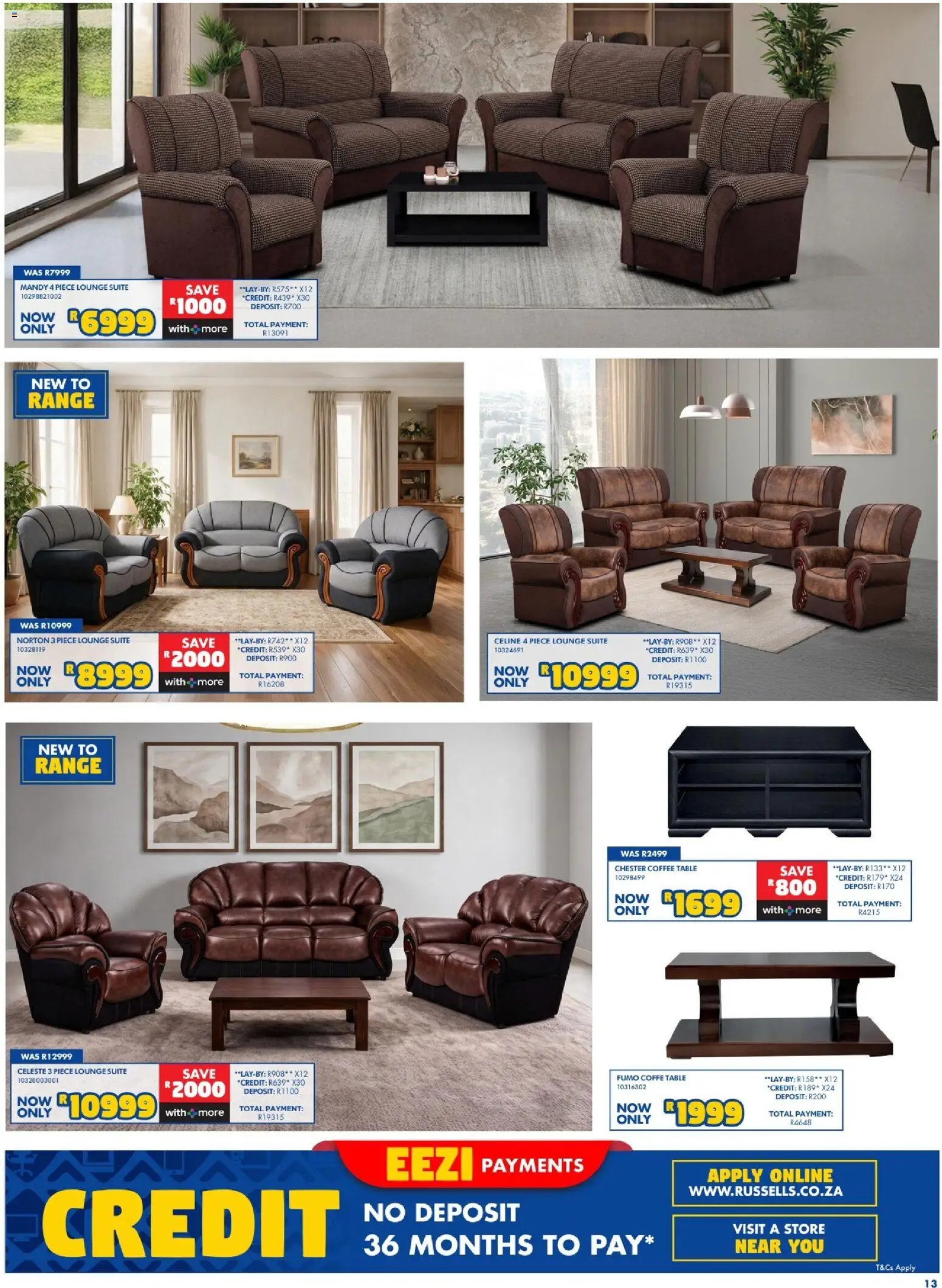 New Russells catalogue – valid from 17/09/2026 | Page: 13 | Products: Coffee table, Table, Lounge suite, Coffee