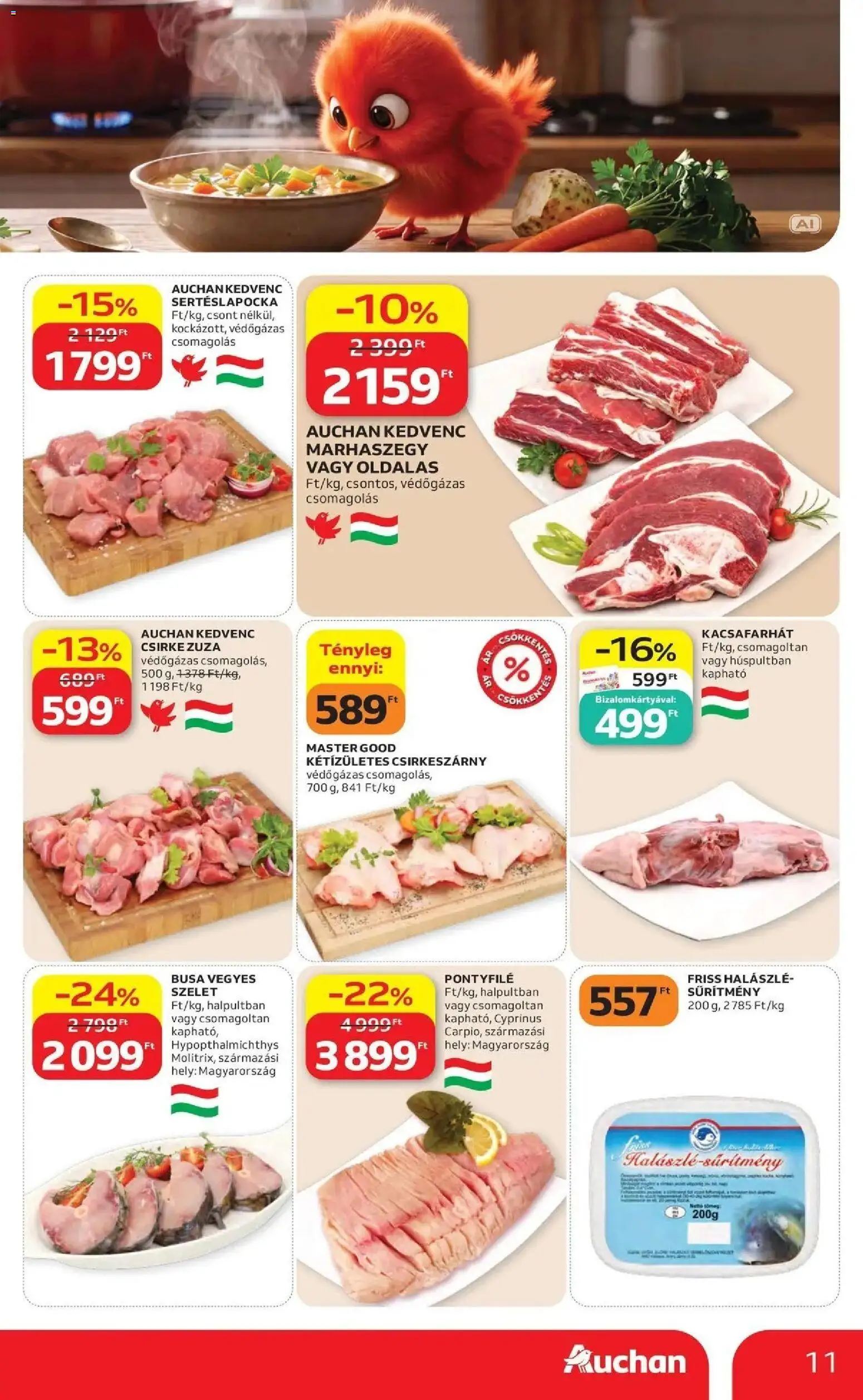 Auchan akciós újság Szolnok - 2026.10.22. -tól/töl > akció, lapozható szórólap 🛍️ | Oldal: 11 | Termékek: Oldalas, Sertéslapocka, Busa, Csirkeszárny