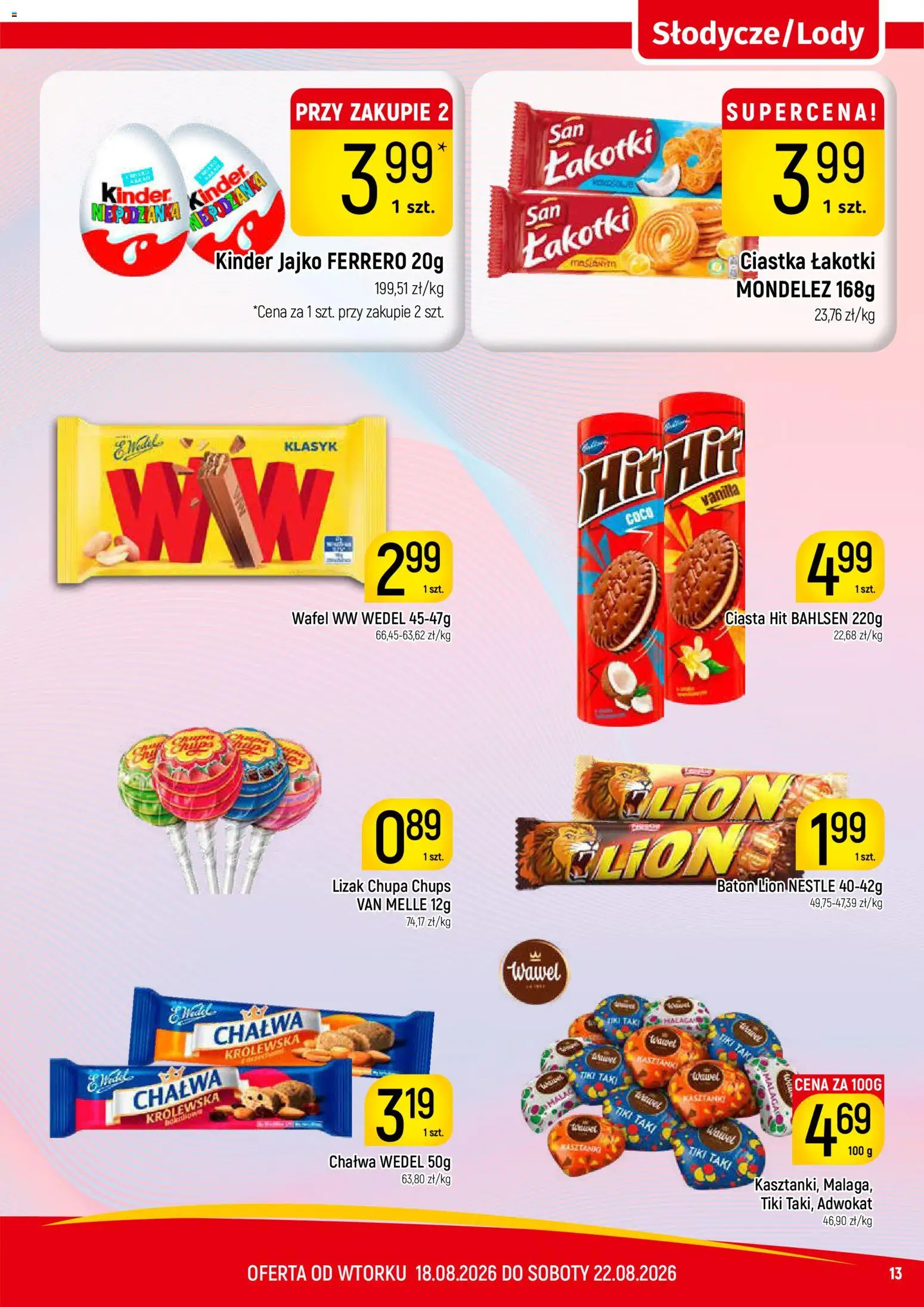 Piotruś Pan gazetka od 18.08.2026 | Strona: 13 | Produkty: Słodycze, Baton, Ciastka, Chałwa