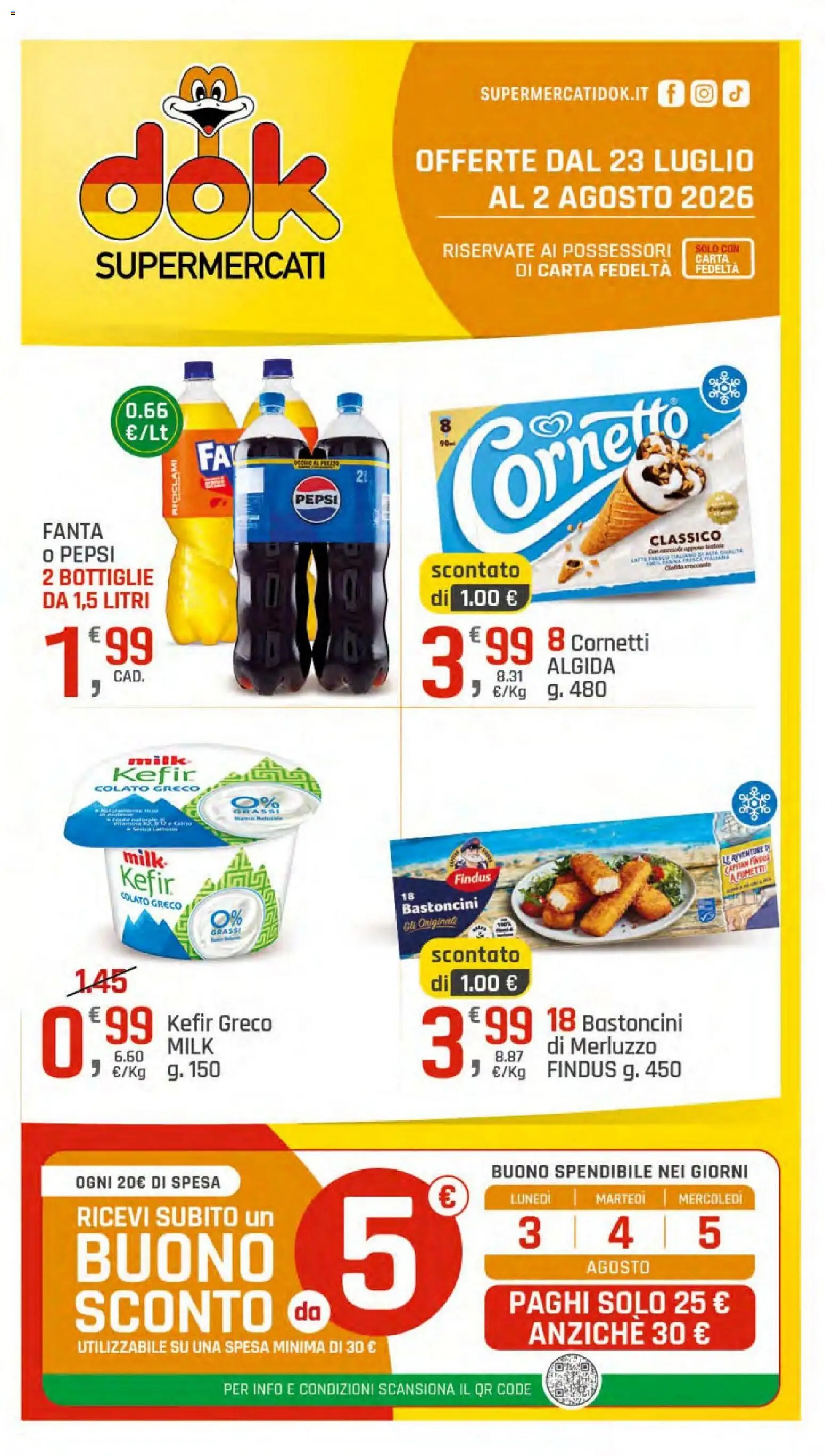 Volantino DOK del 23/07/2026 | Pagina: 1 | Prodotti: Merluzzo, Panna, Fanta, Pepsi