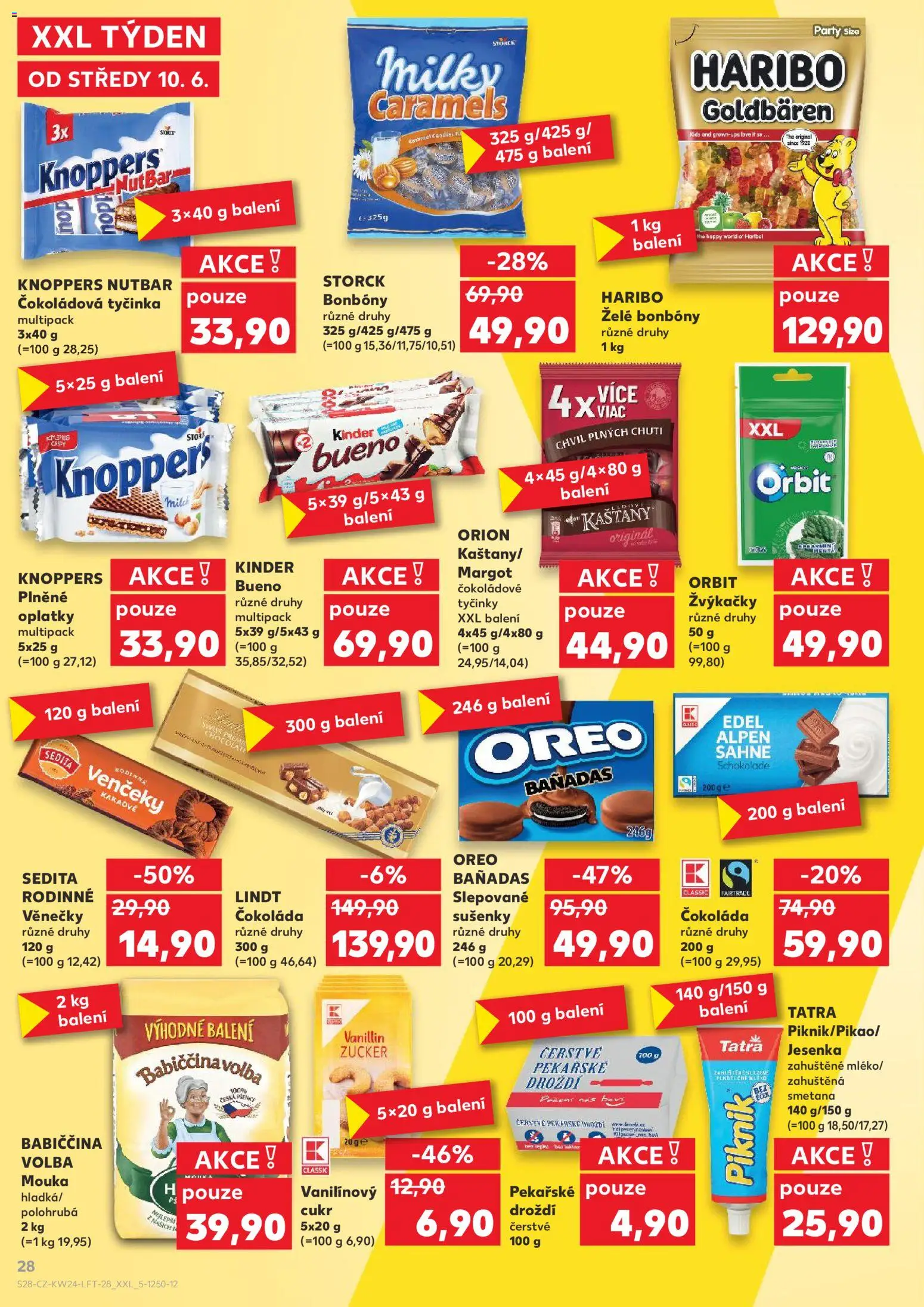 Kaufland leták - Liberec od 10.06.2026 | Strana: 28 | Produkty: Haribo, Smetana, Lindt čokoláda, Cukr