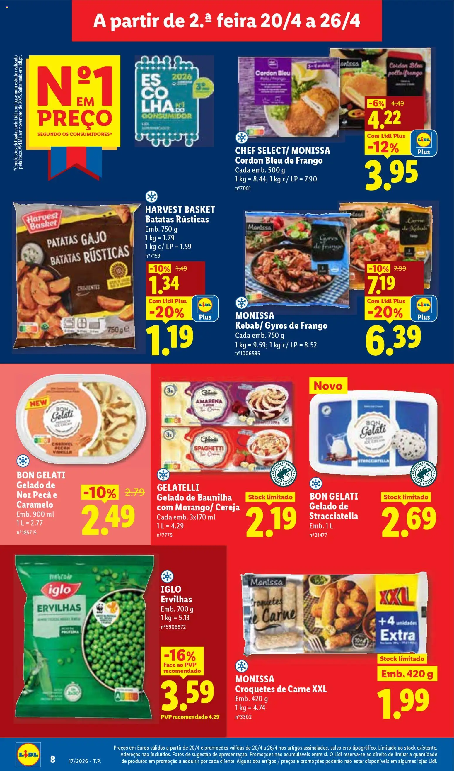 Lidl folheto │ válido de 20.04.2026 | Página: 8 | Produtos: Frango, Base, Gelado, Carne