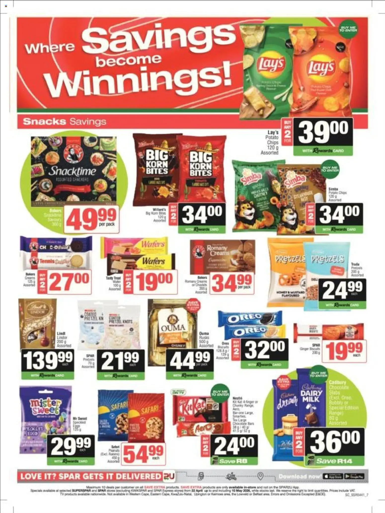 New Spar catalogue – valid from 22.04.2026 | Page: 8 | Products: Milk, Snacks, Chips