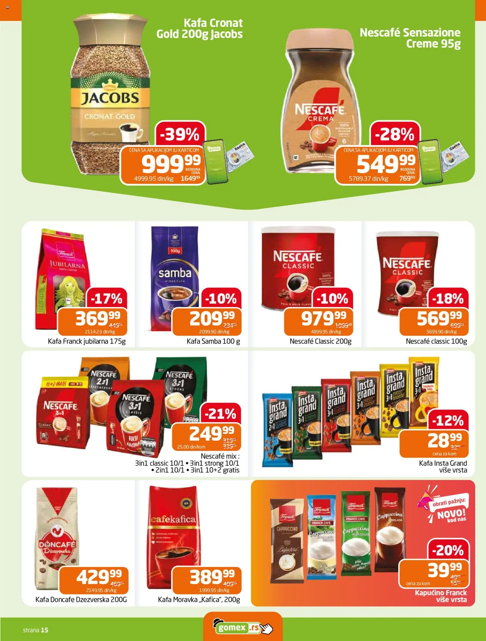 Gomex katalog - važi od 22.07.2026 | Strana: 15 | Proizvode: Doncafe, Kafa, Kapućino, Nescafé