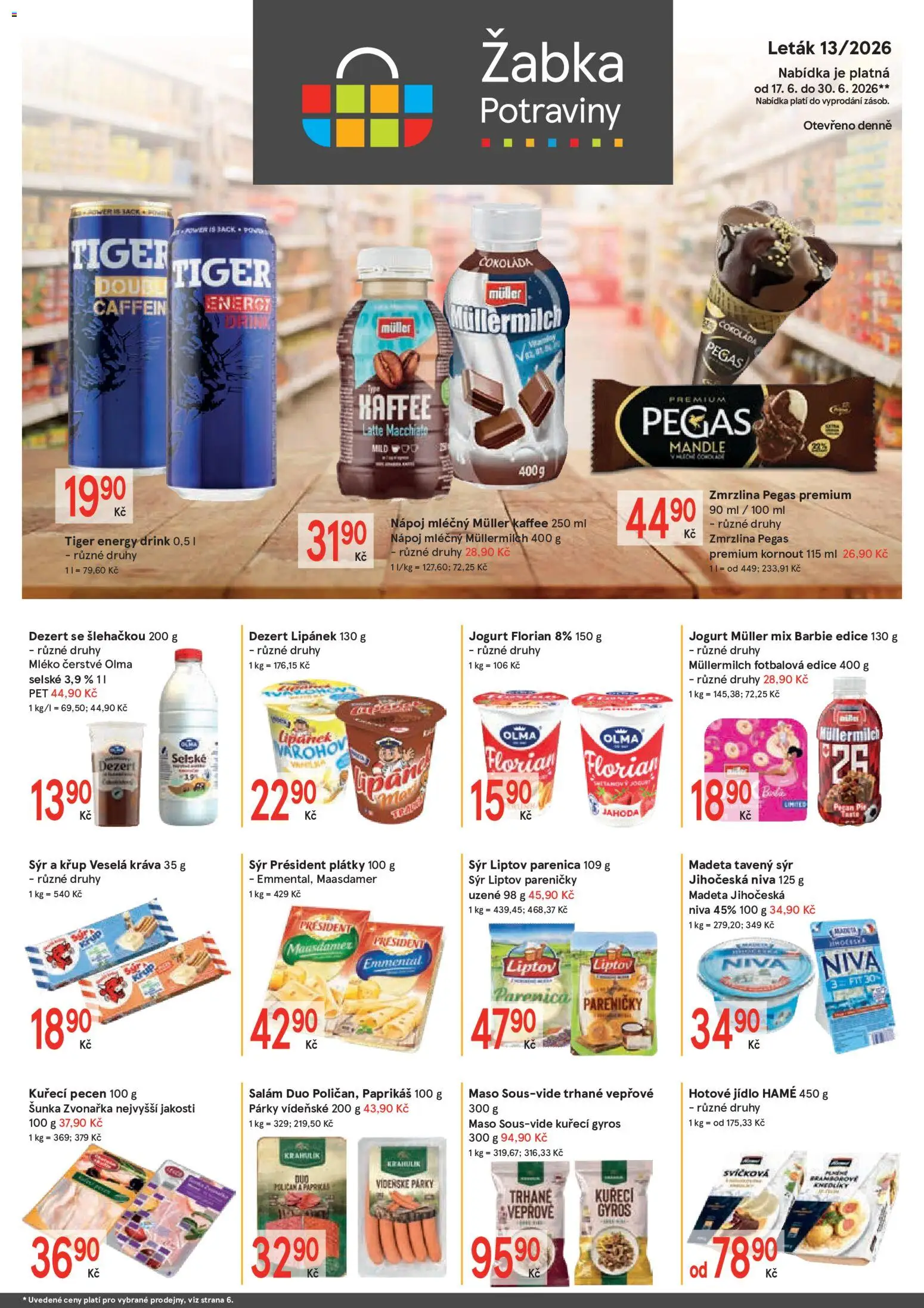Žabka leták od 17.06.2026 | Strana: 1 | Produkty: Maasdamer, Mléko, Jogurt, Müllermilch