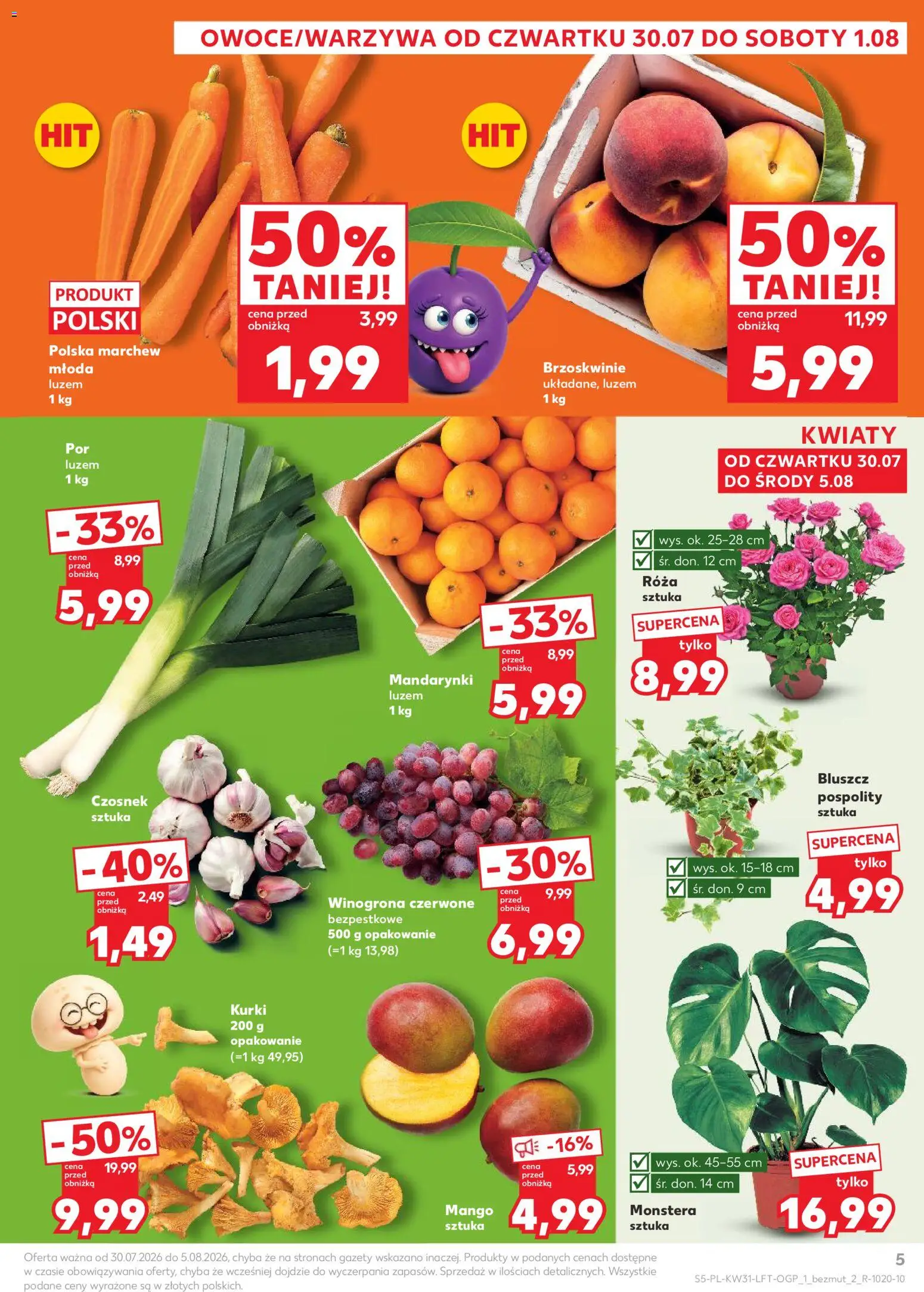 Kaufland gazetka od 30.07.2026 | Strona: 5 | Produkty: Kurki, Gazety, Marchew, Kwiaty
