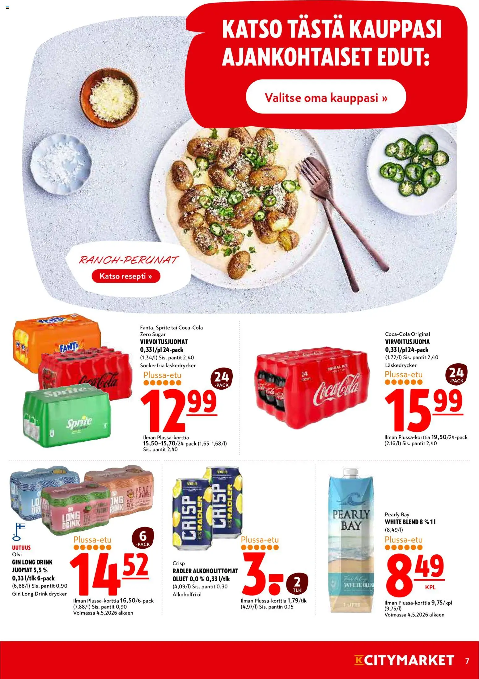 K-Citymarket tarjoukset – voimassa 28.05.2026 alkaen | Sivu: 7 | Tuotteet: Virvoitusjuomat, Sprite, Fanta, Gin