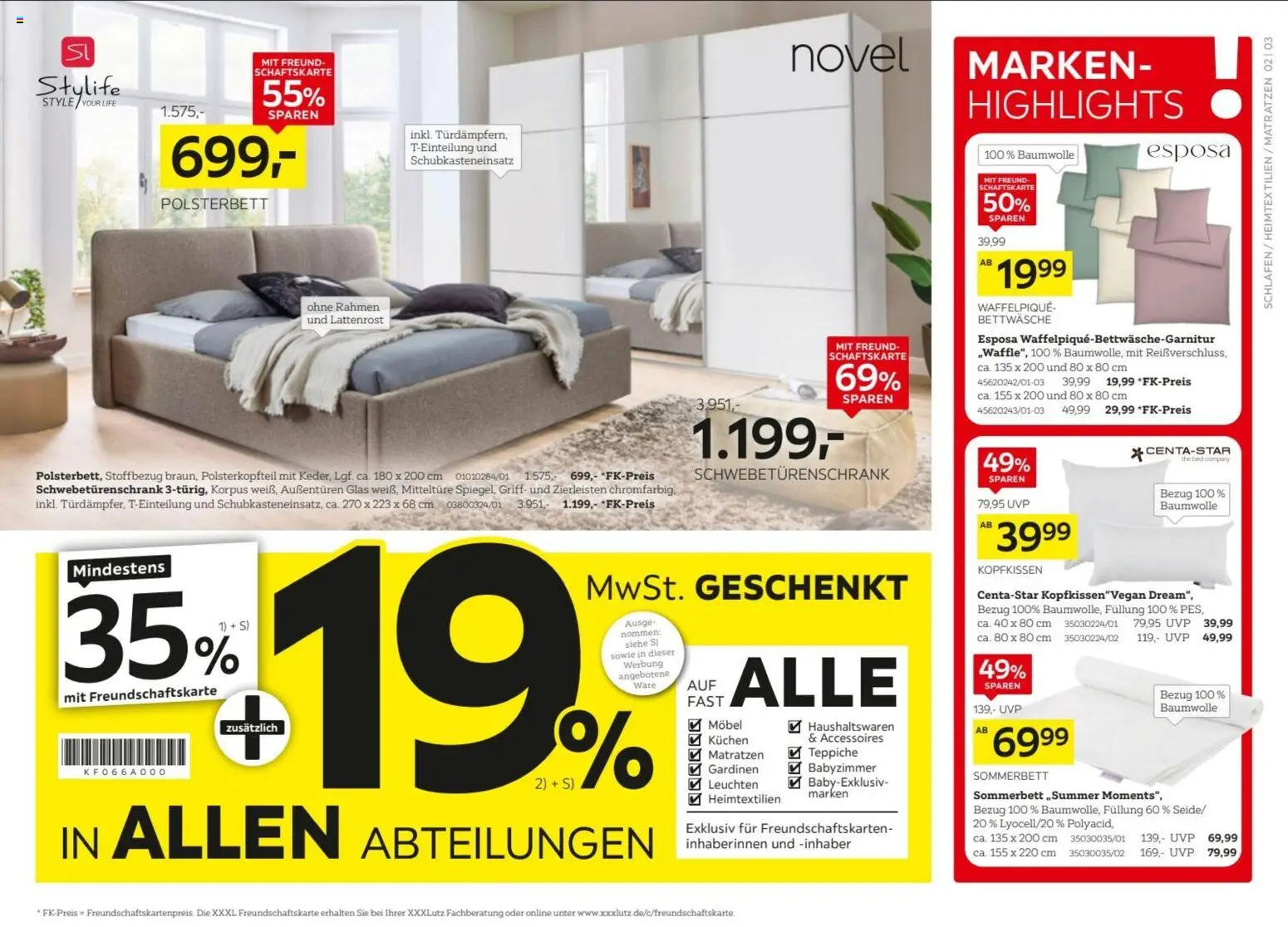 XXXLutz Prospekt – gültig ab 06.06.2026 | Seite: 2 | Produkte: Lattenrost, Schwebetürenschrank, Polsterbett, Kopfkissen