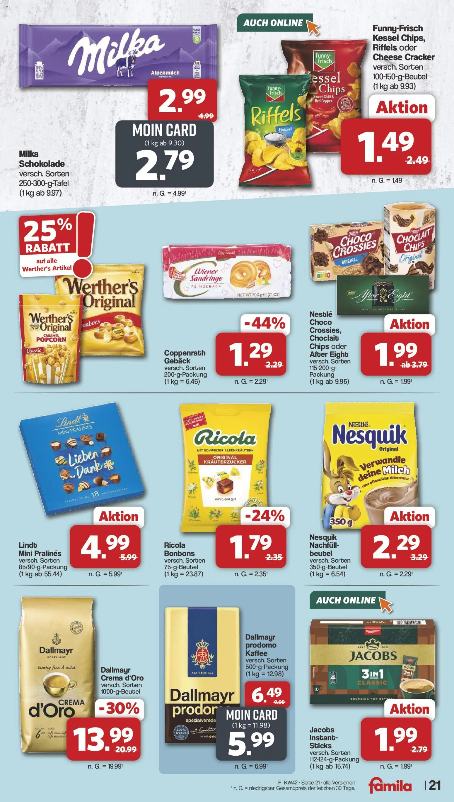 Famila Nordwest Prospekt – gültig ab 12.10.2026 | Seite: 21 | Produkte: Schokolade, Milka schokolade, Dallmayr prodomo, Chips