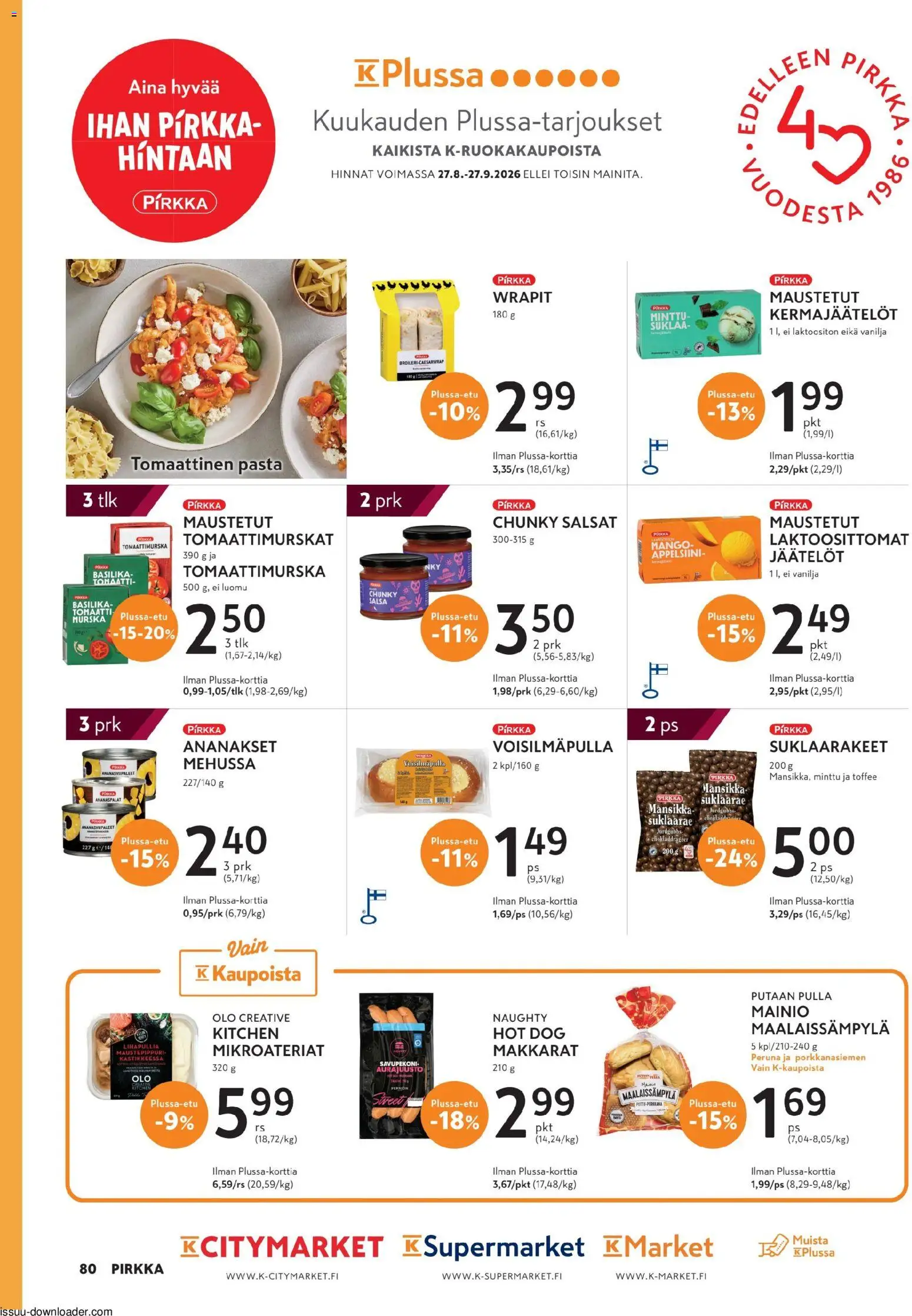 K-Citymarket - Pirkka – voimassa 26/08/2026 alkaen | Sivu: 80 | Tuotteet: Basilika, Peruna, Pulla, Hot dog