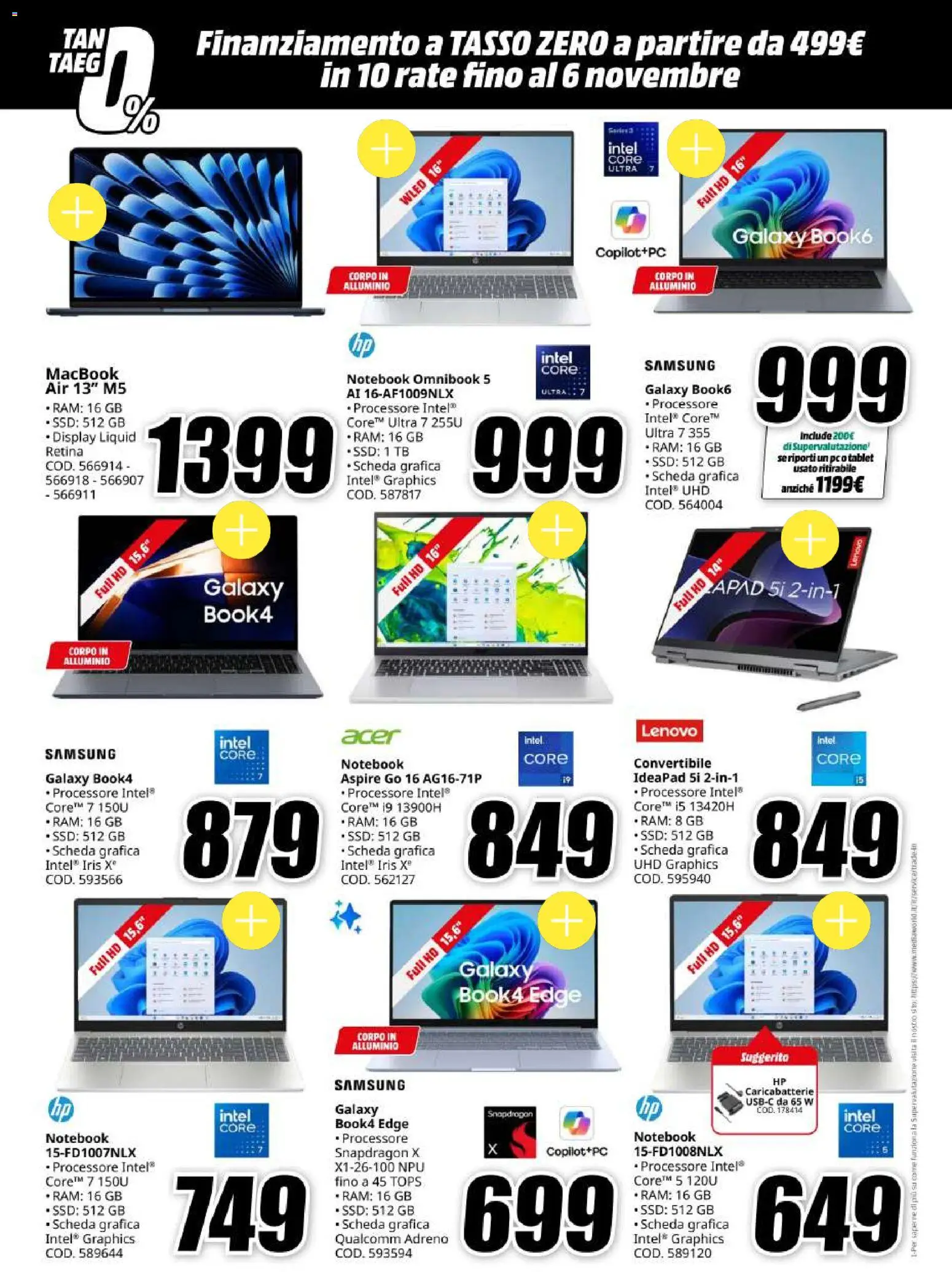 Volantino Media World del 30/10/2026 | Pagina: 10 | Prodotti: Macbook air, PC, Macbook, Caricabatterie