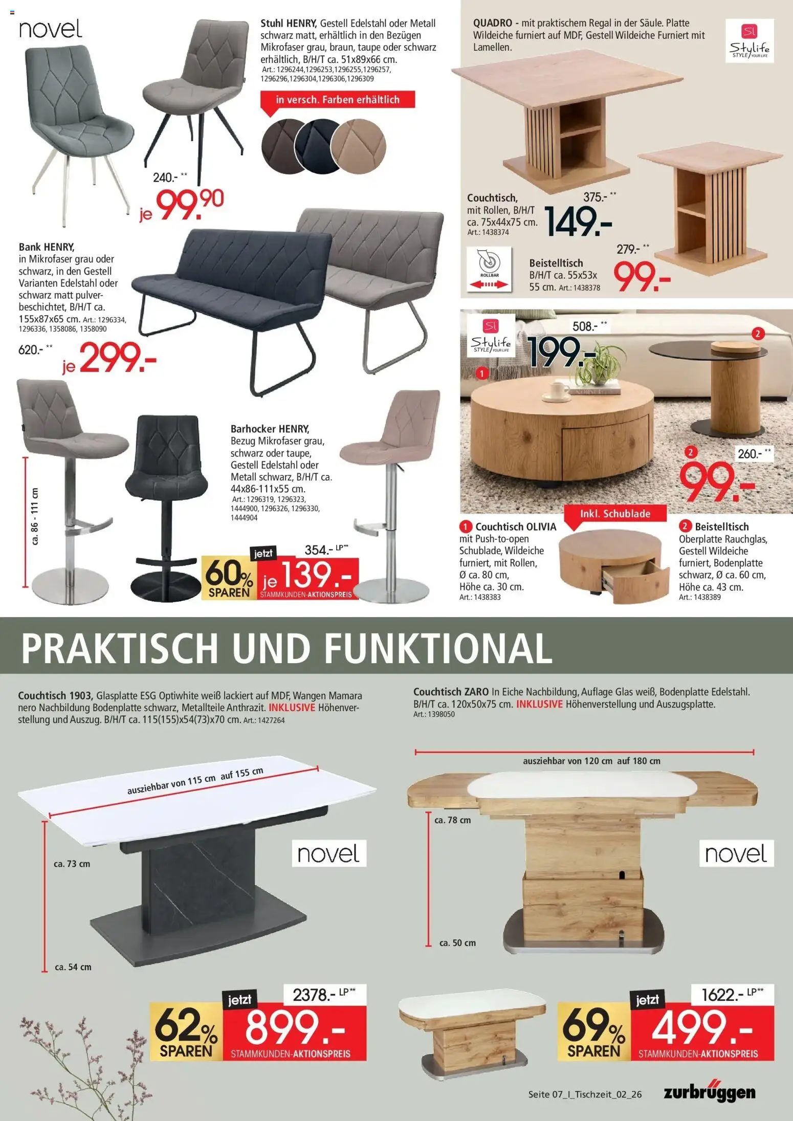 Zurbrüggen Tischzeit – gültig ab 12.06.2026 | Seite: 7 | Produkte: Beistelltisch, Barhocker, Couchtisch, Regal