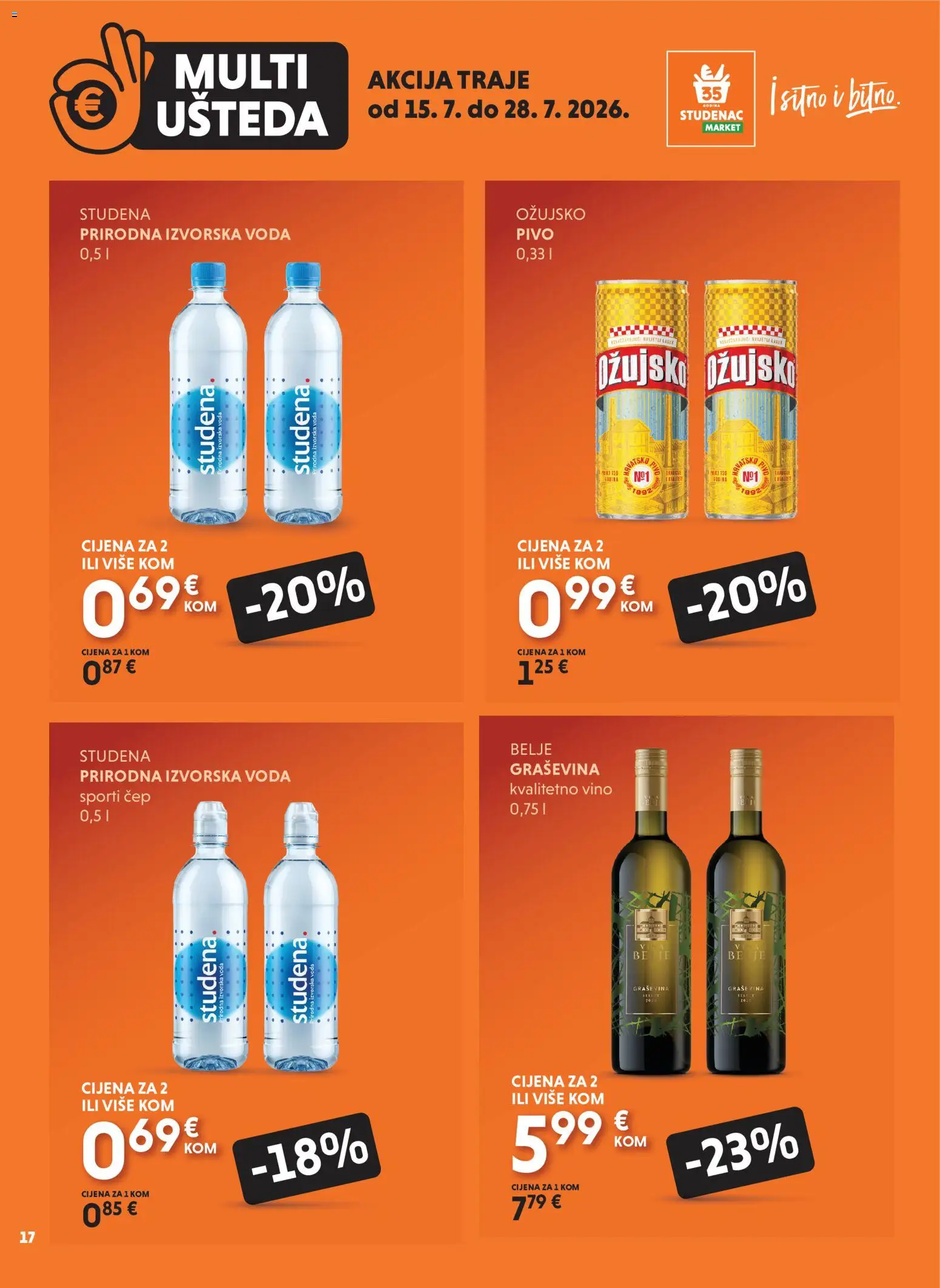 Studenac katalog | vrijedi od 15.07.2026 | Stranica: 17 | Proizvodi: Vino, Pivo, Ožujsko, Voda