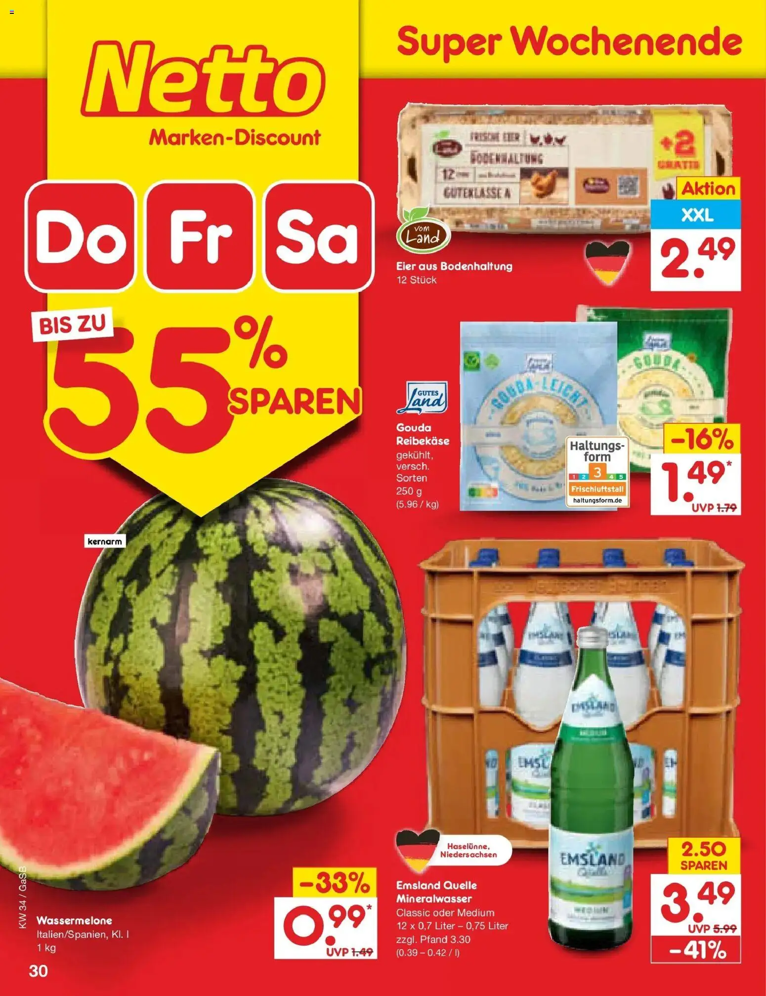 Netto Marken-Discount Prospekt Bremen-Lesum – gültig ab 17.08.2026 | Seite: 48 | Produkte: Eier, Gouda, Mineralwasser, Reibekase