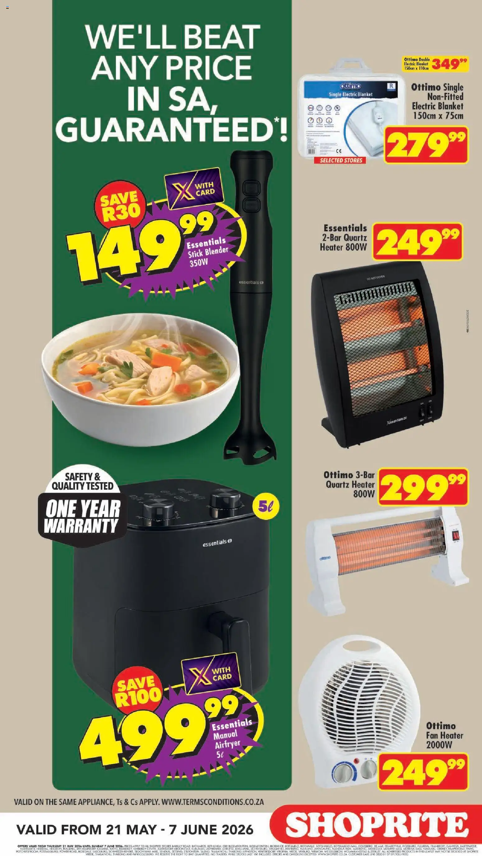 New Shoprite catalogue – valid from 21.05.2026 | Page: 8 | Products: Fan, Fan heater, Blanket, Heater