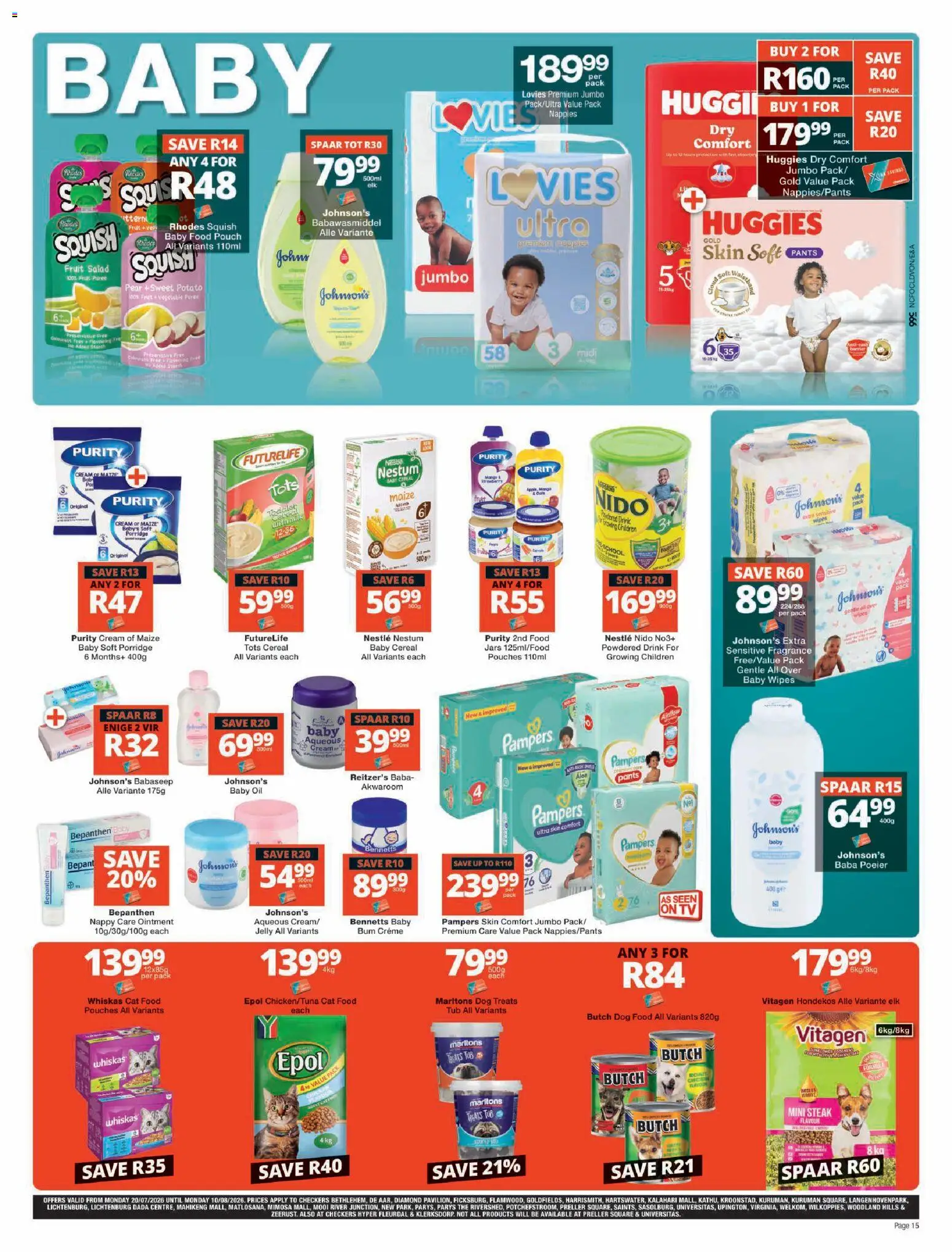 New Checkers catalogue – valid from 20/07/2026 | Page: 15 | Products: Pants, Oil, Cream, Cat food