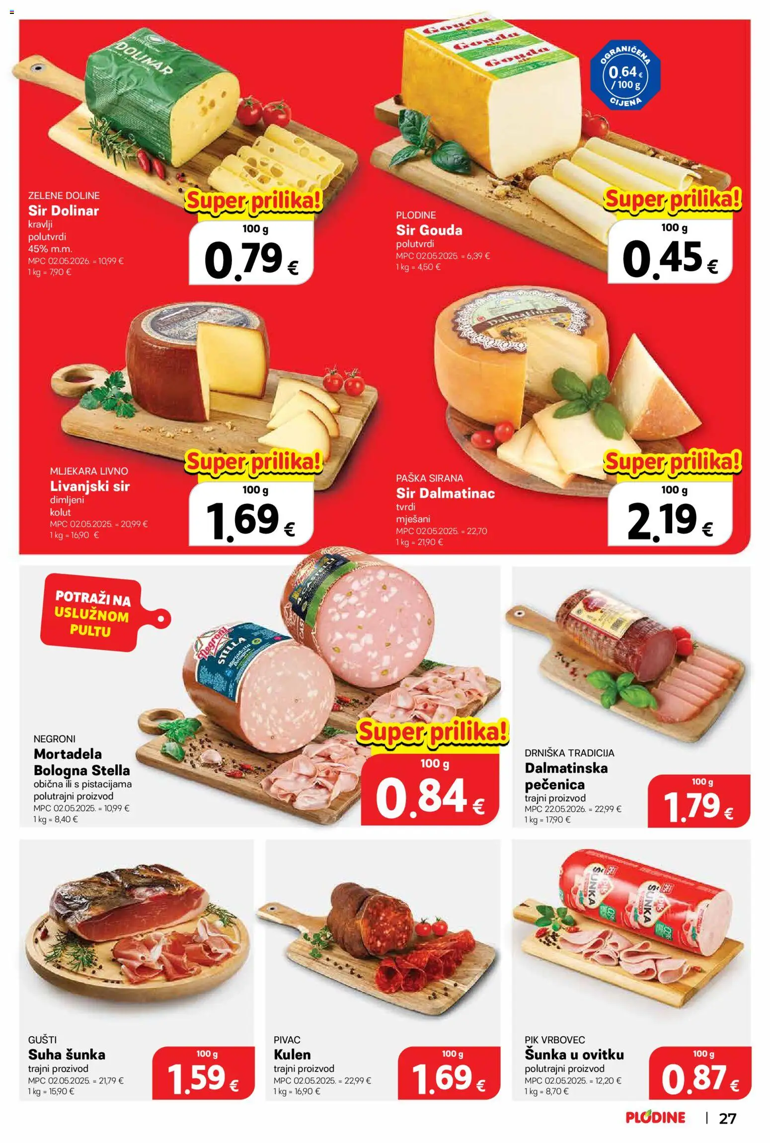 Plodine katalog | vrijedi od 17.06.2026 | Stranica: 27 | Proizvodi: Sir, Mortadela, Pik Vrbovec, Kulen