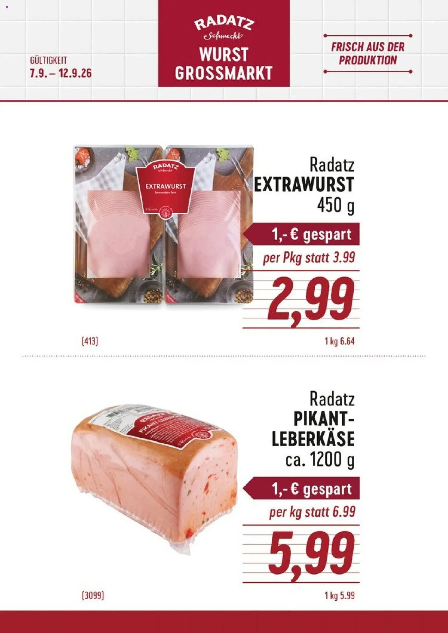 Radatz Flugblatt gültig ab 07.09.2026 | Seite: 1 | Produkte: Wurst